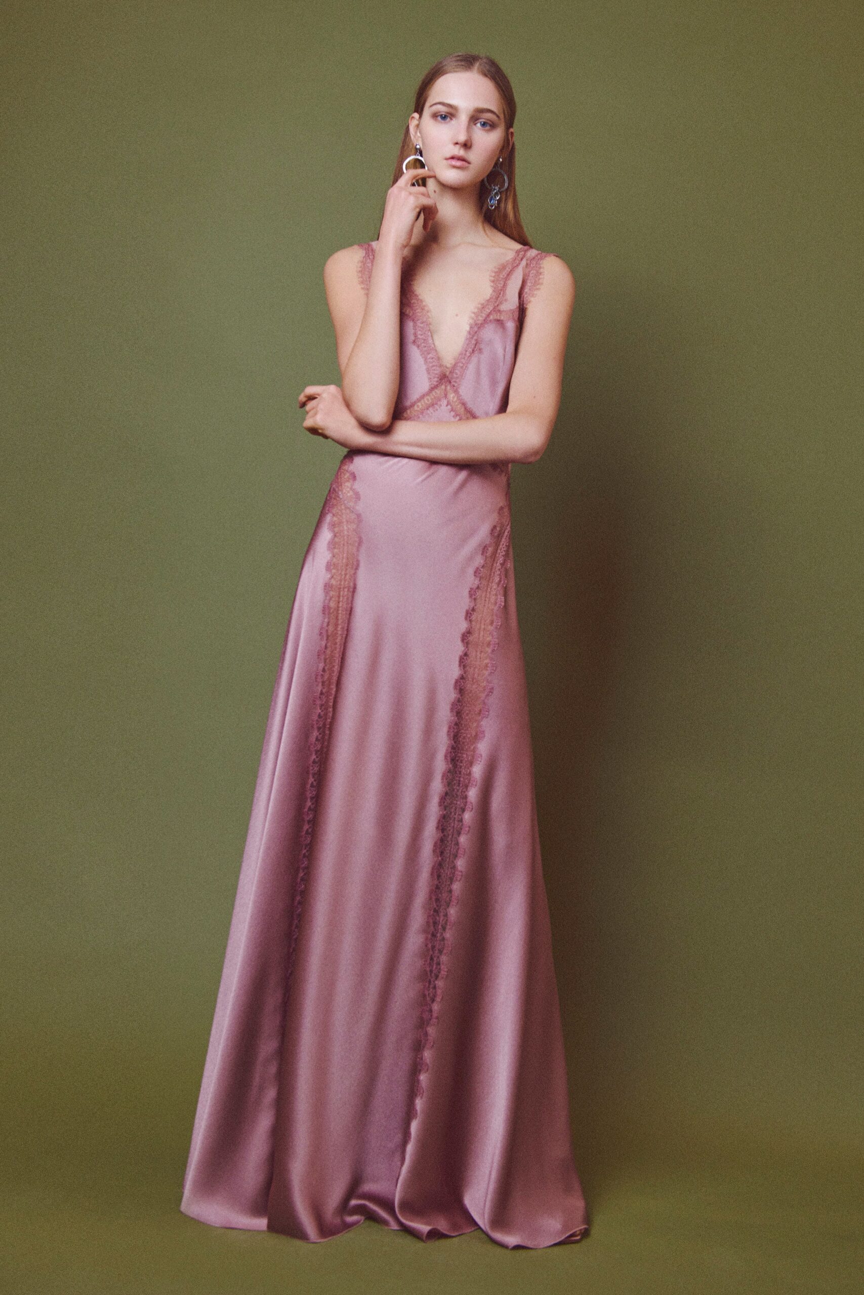 fitted pink silk gown