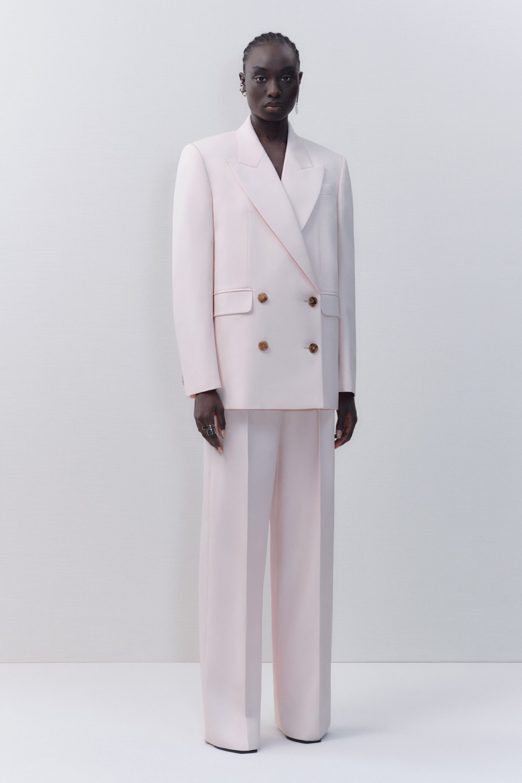 tailored pink silk suit