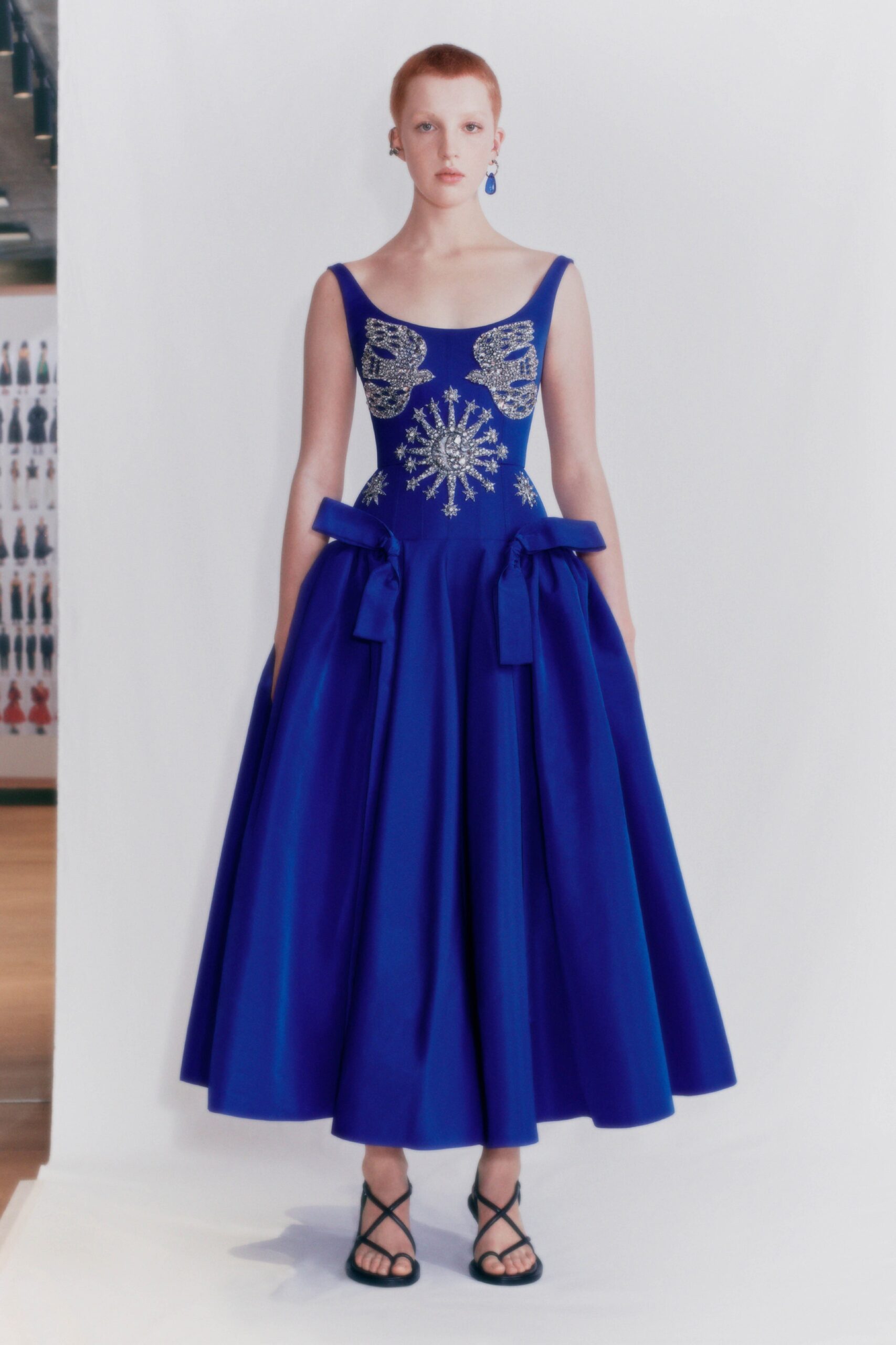 blue silk sleeveless dress
