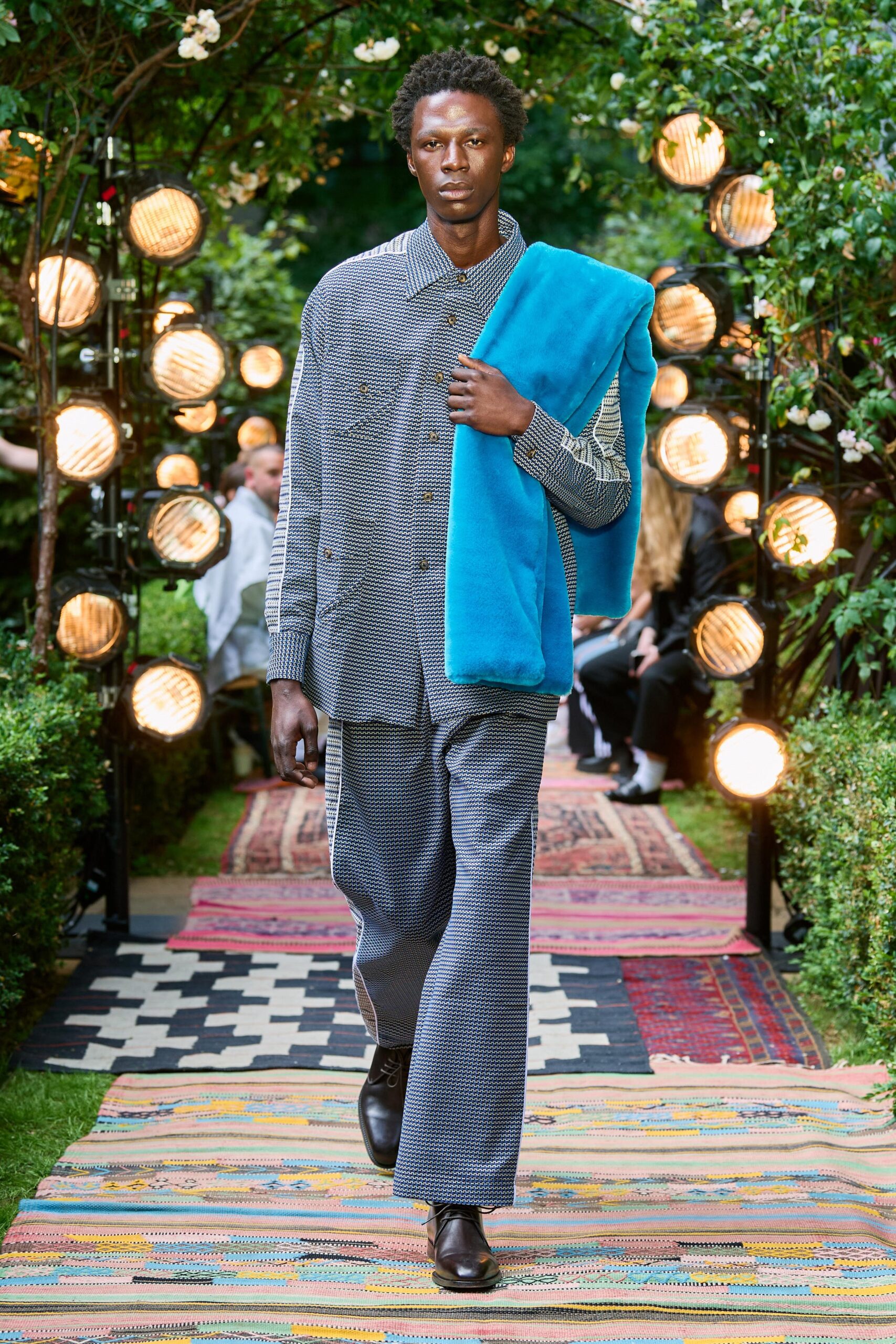 blue checked shirt and pants