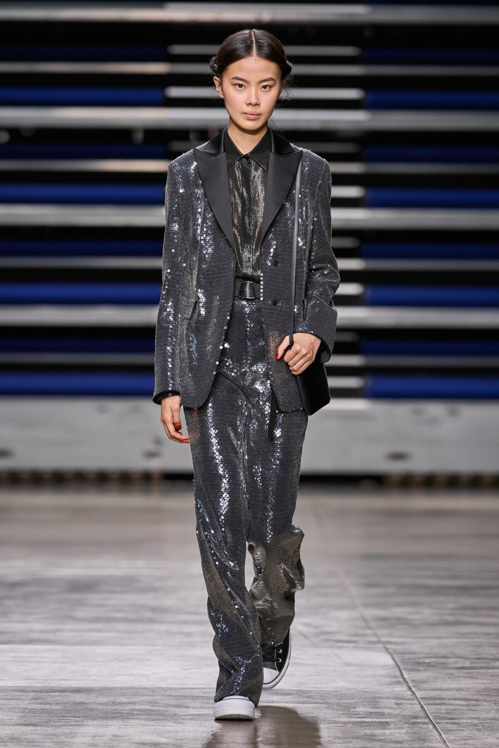 gray sequin tailored suit