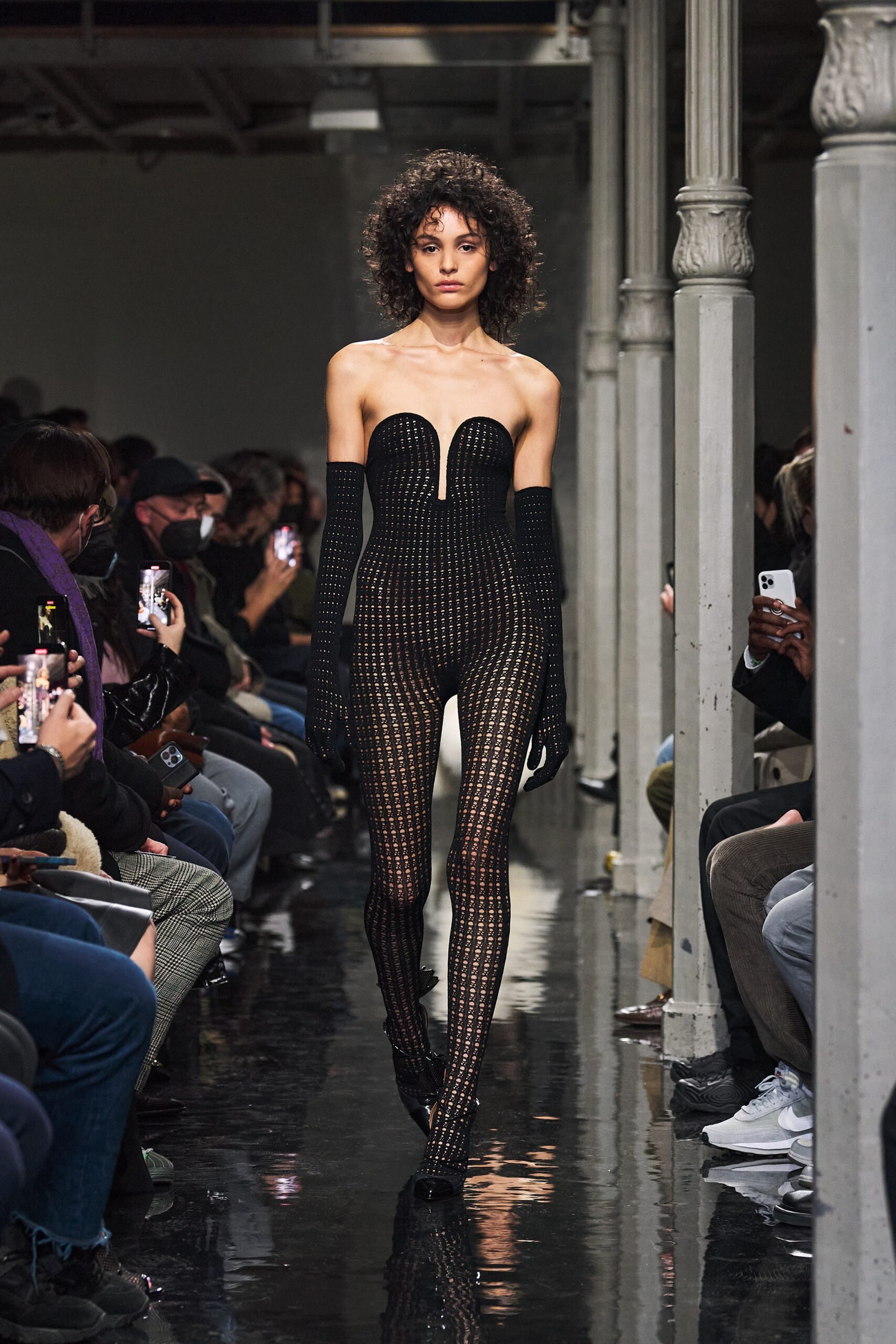 black mesh fitted catsuit
