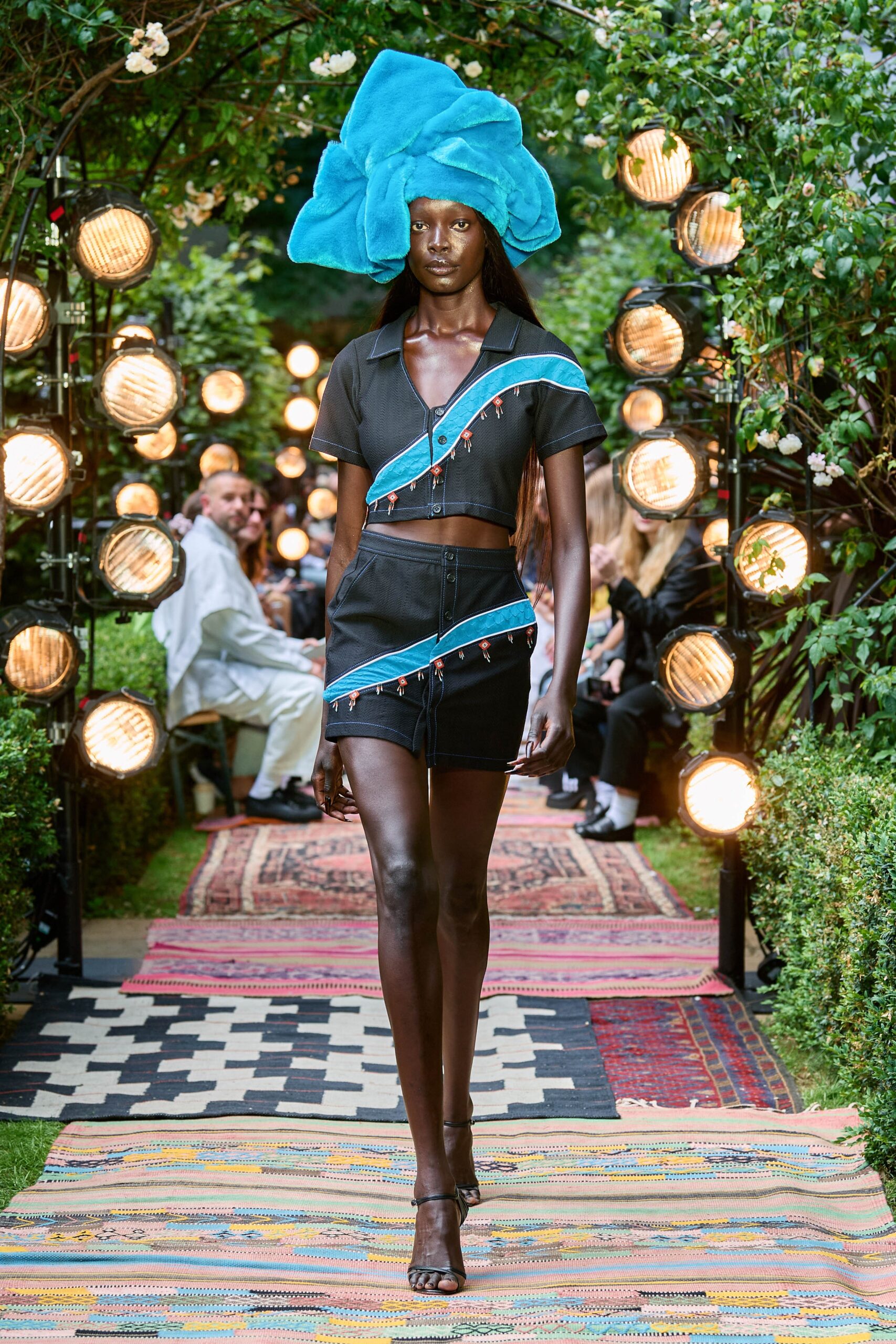 black denim top and skirt