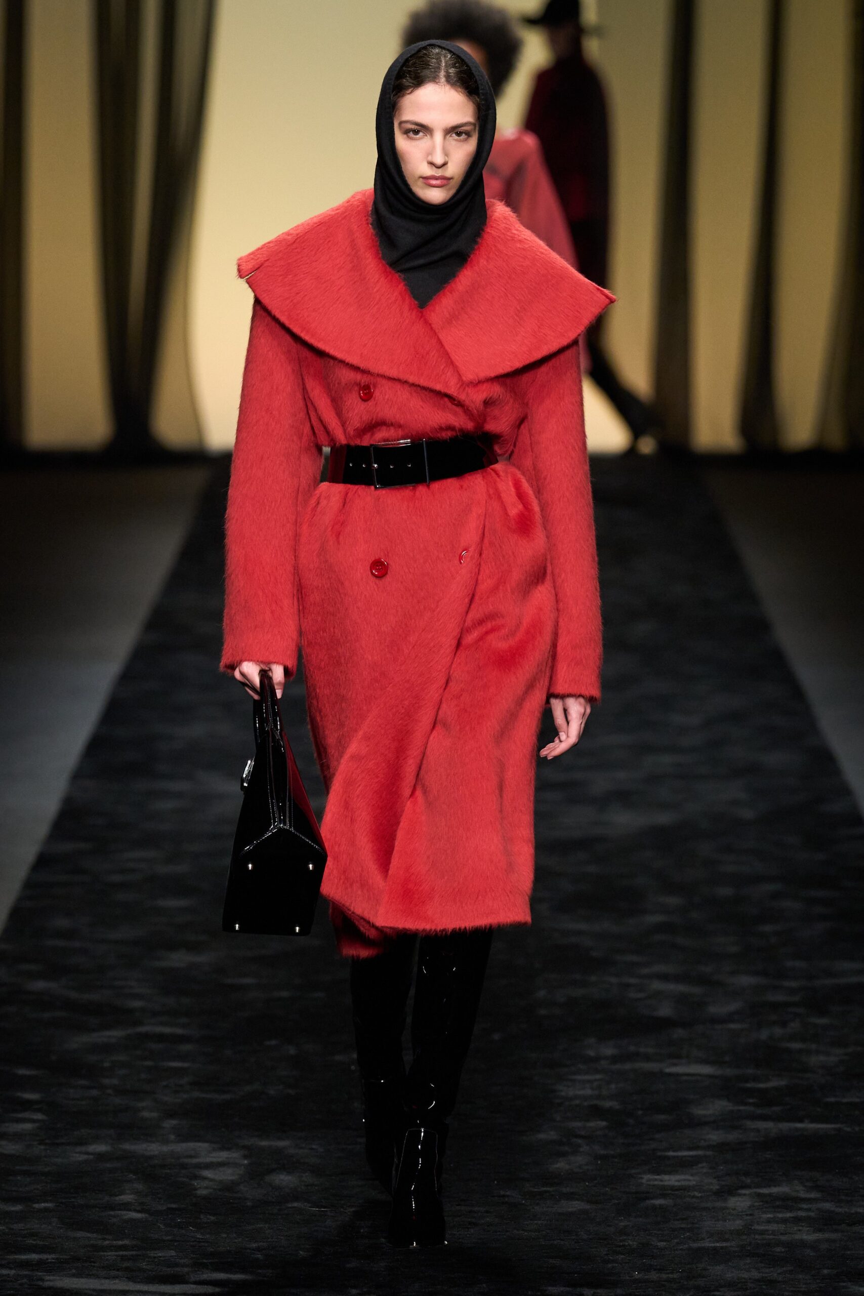 fitted red wool coat