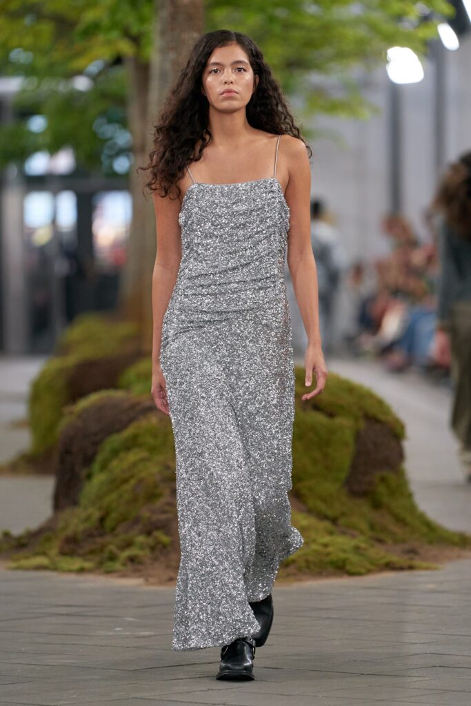 silver ruched sleeveless dress