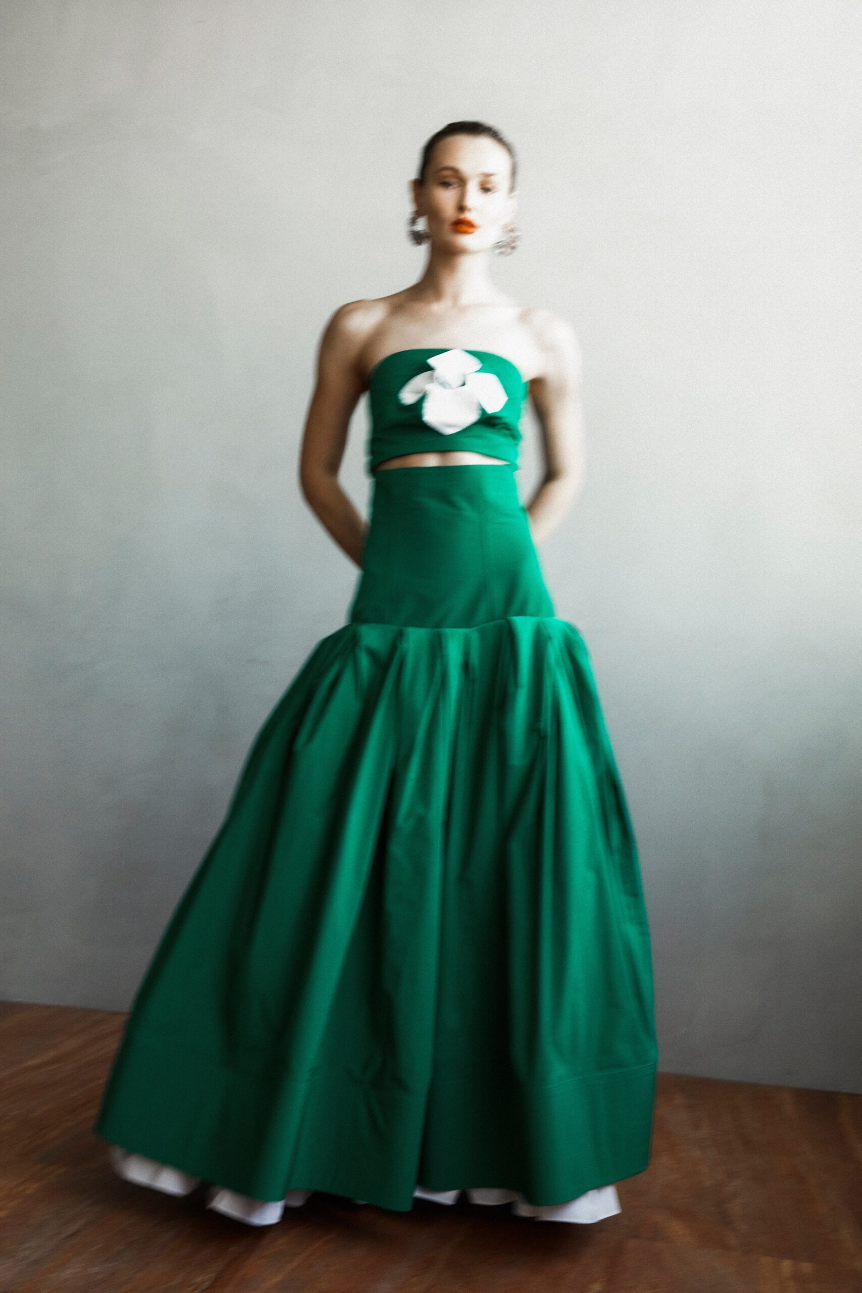 green crop-top and maxi-dress