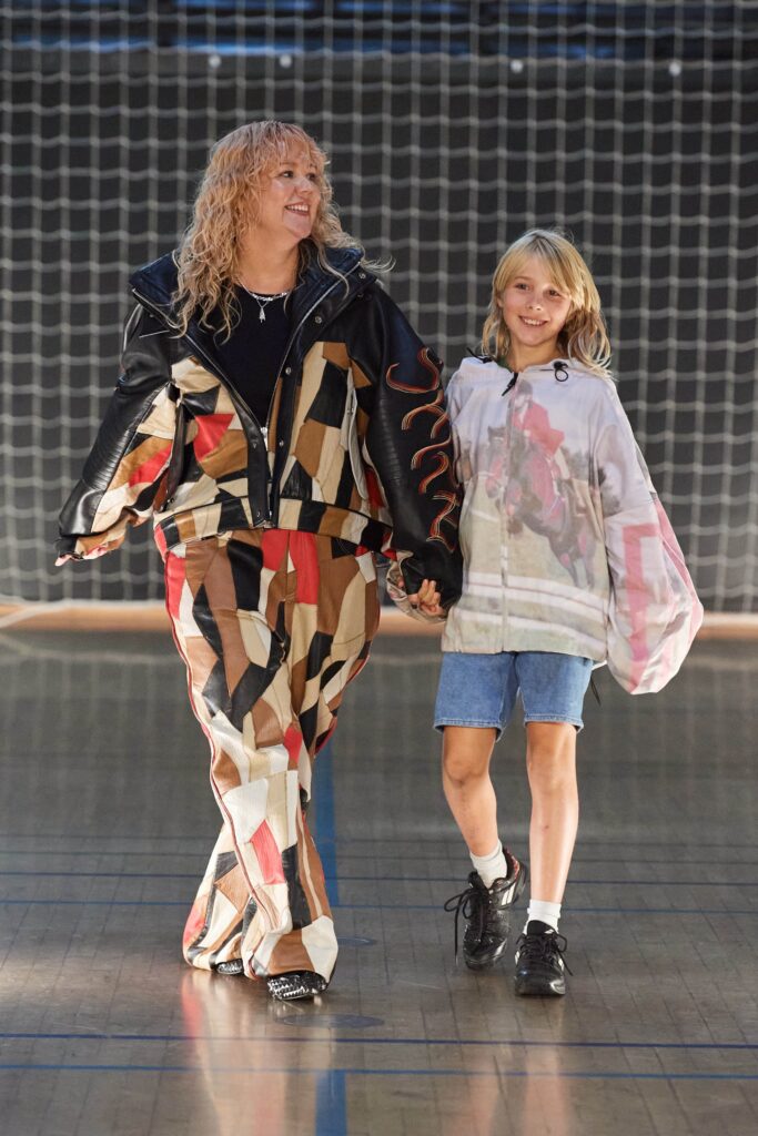 An oversized multicolor coat with long sleeves and a layered design.