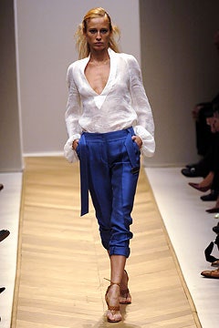 blue cotton tailored high-waisted zippered pants