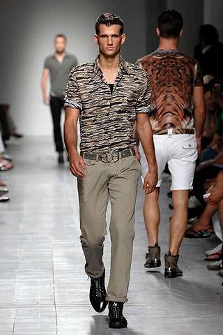 fitted animal-print shirt with slim pants