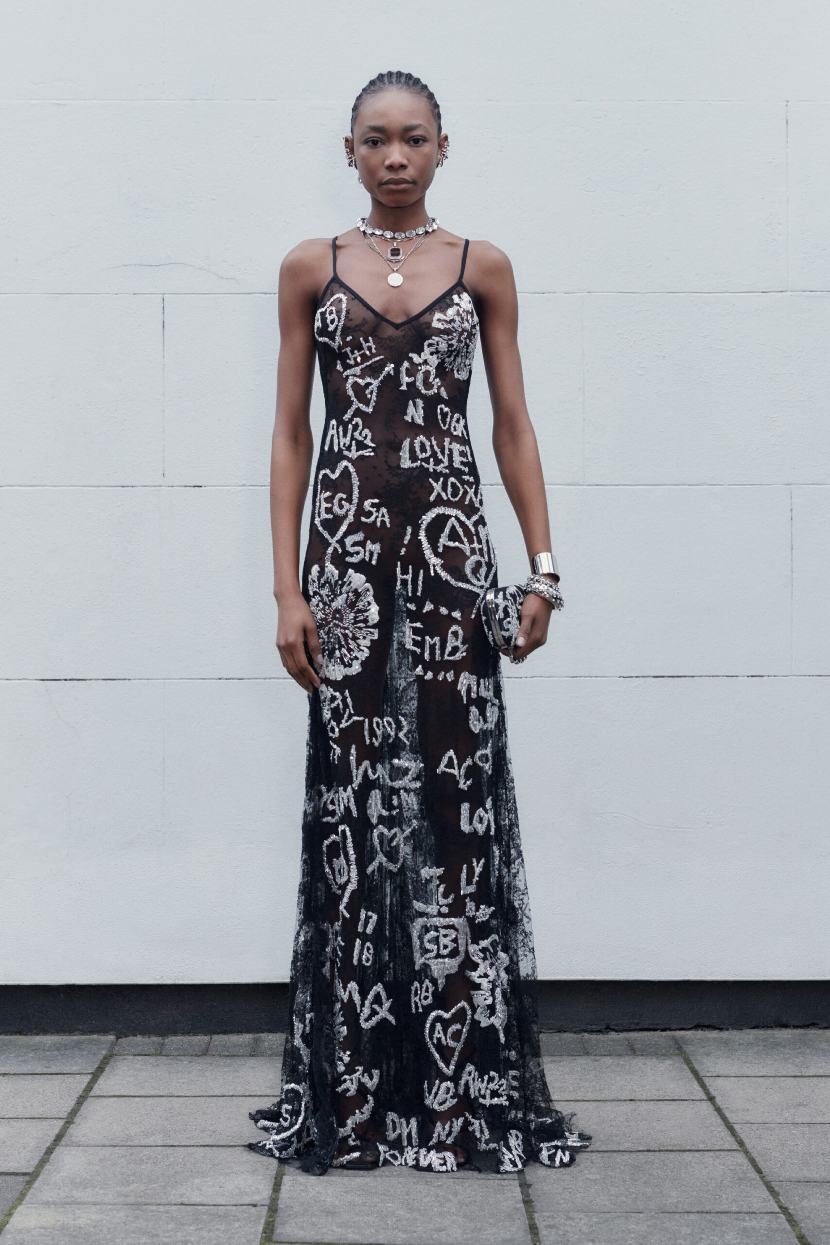 black lace embroidered gown