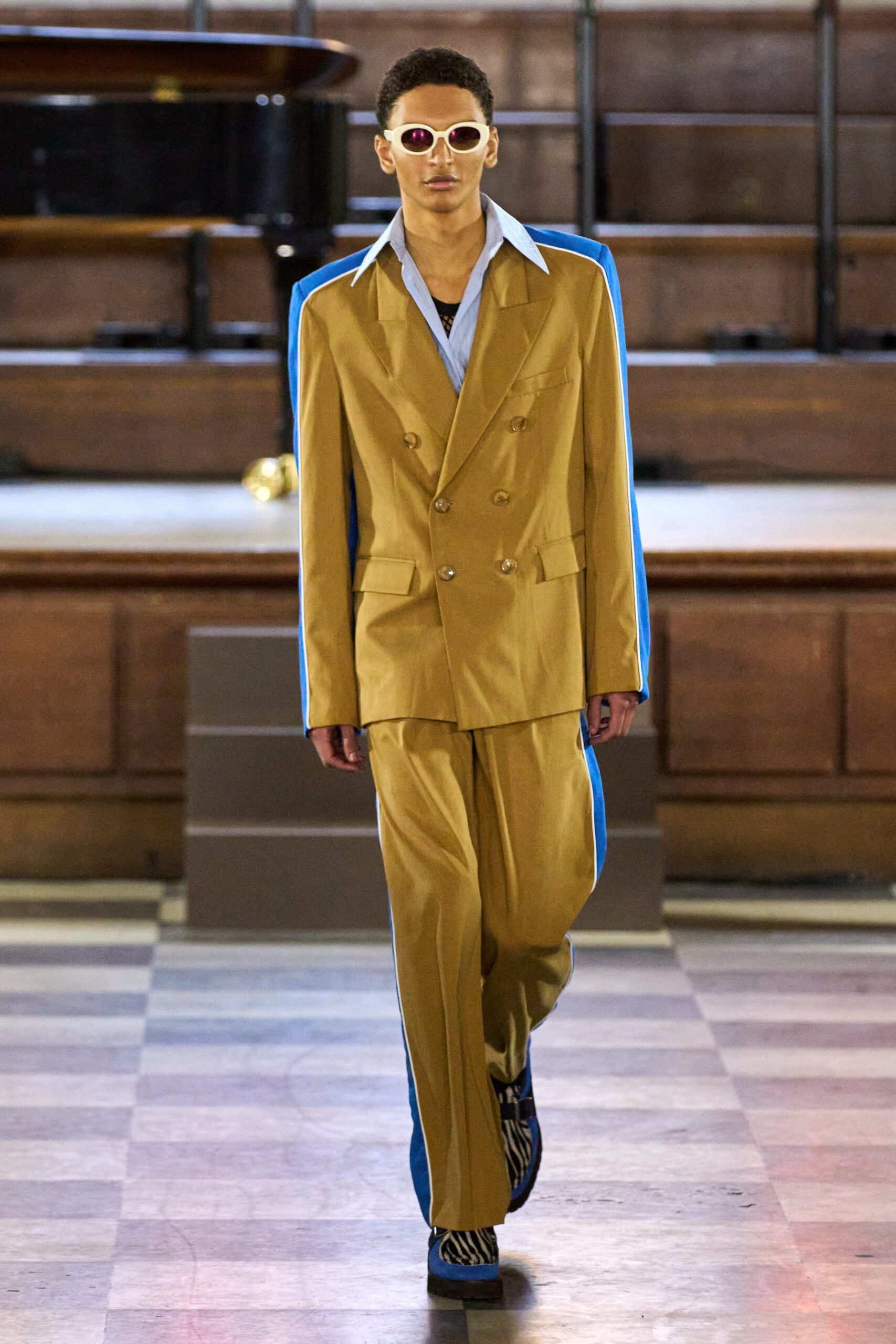 beige tailored straight-leg pants