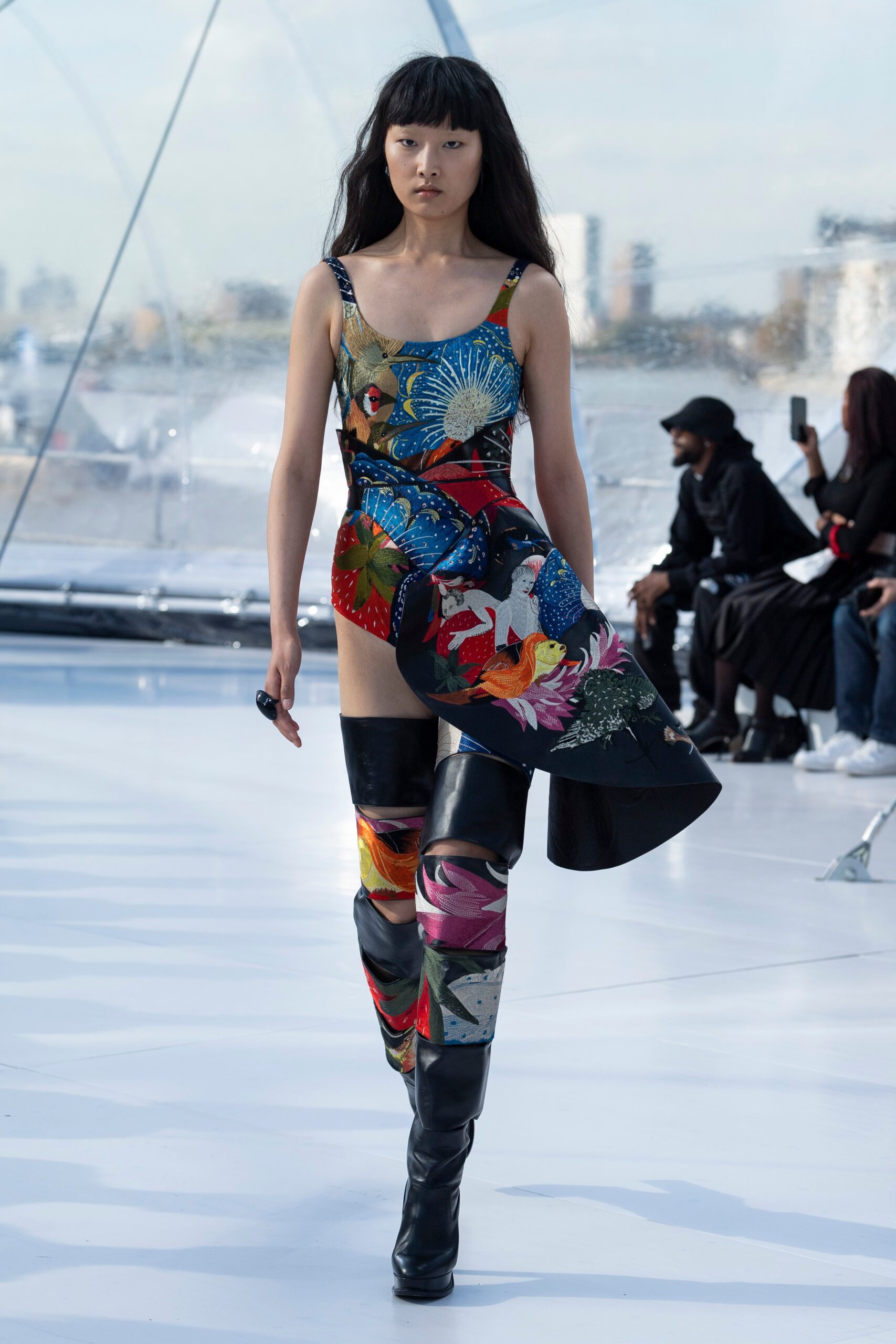 multi-colored asymmetric mini dress
