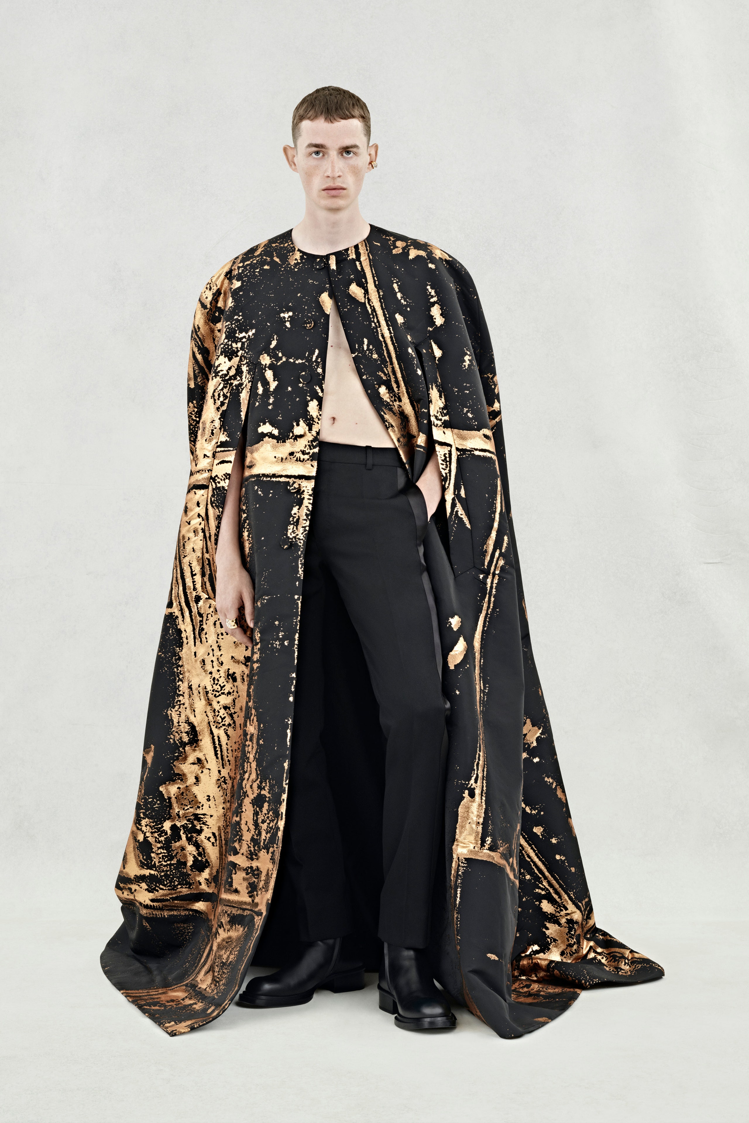 black silk printed cape