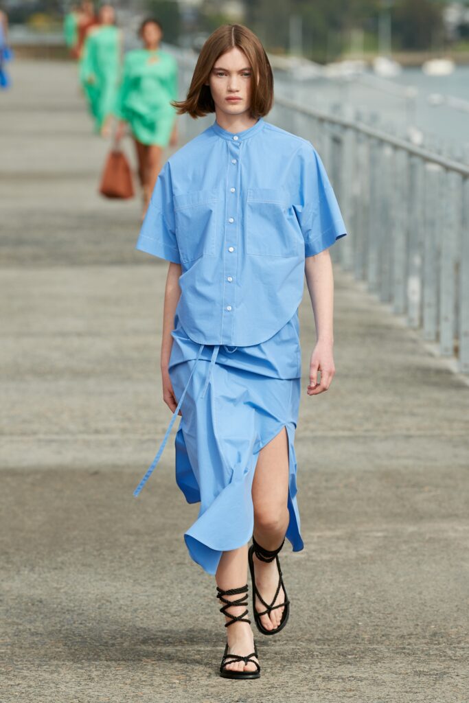 blue cotton fitted shirt-dress