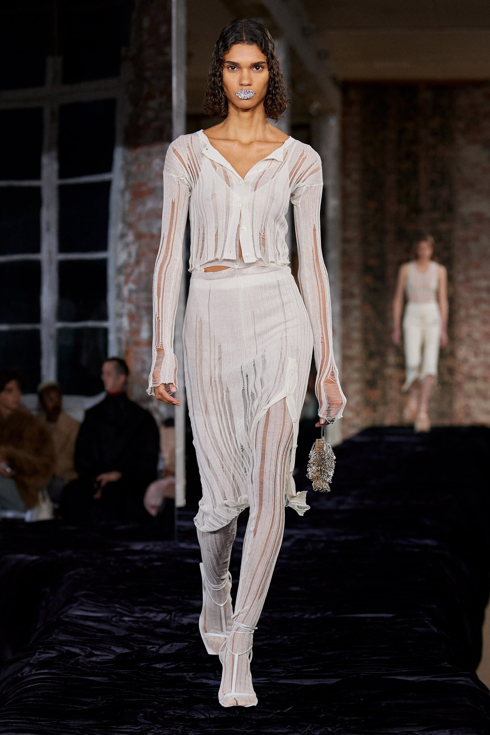 sheer white mesh top and skirt