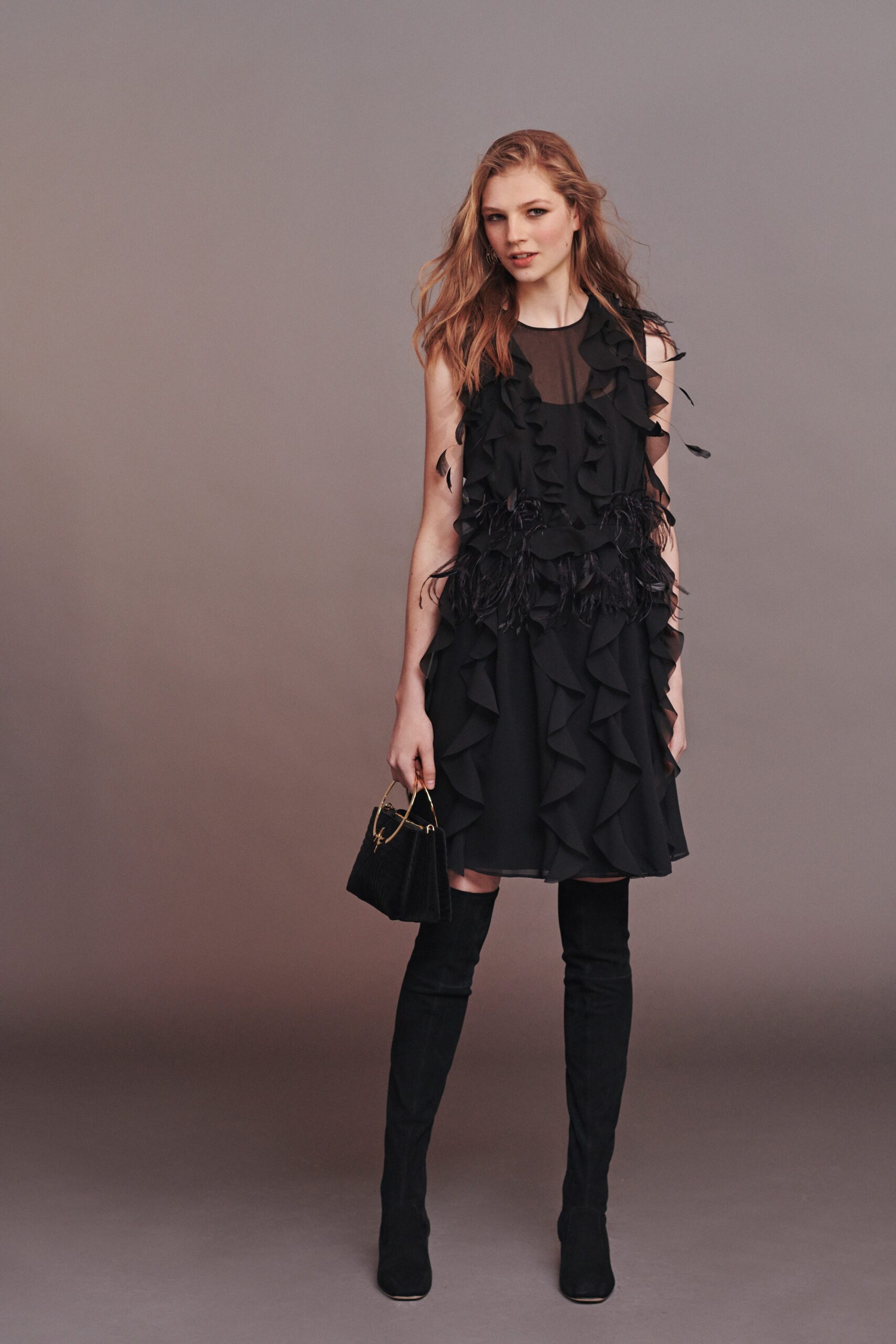 black ruffled mini dress