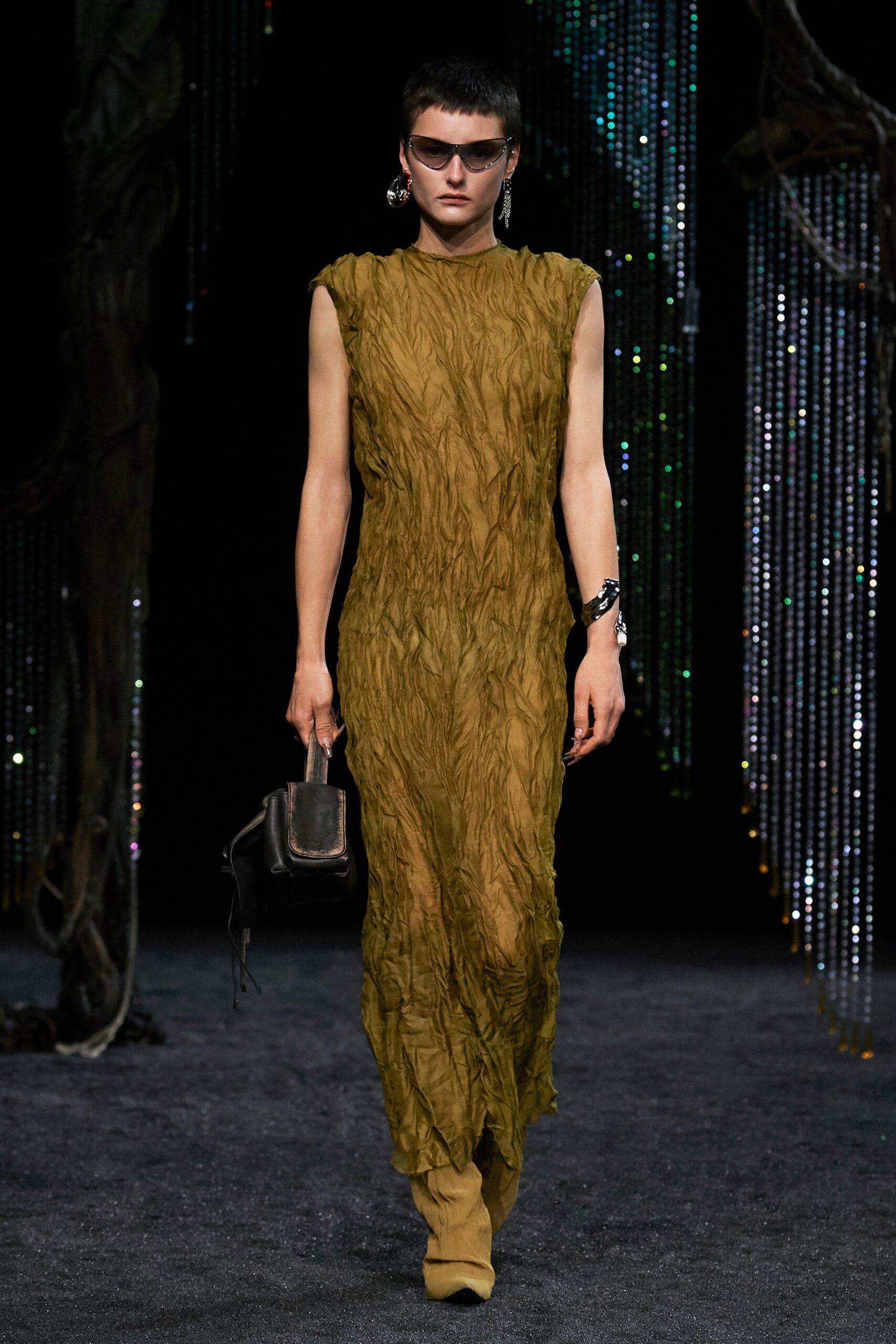 green draped maxi dress
