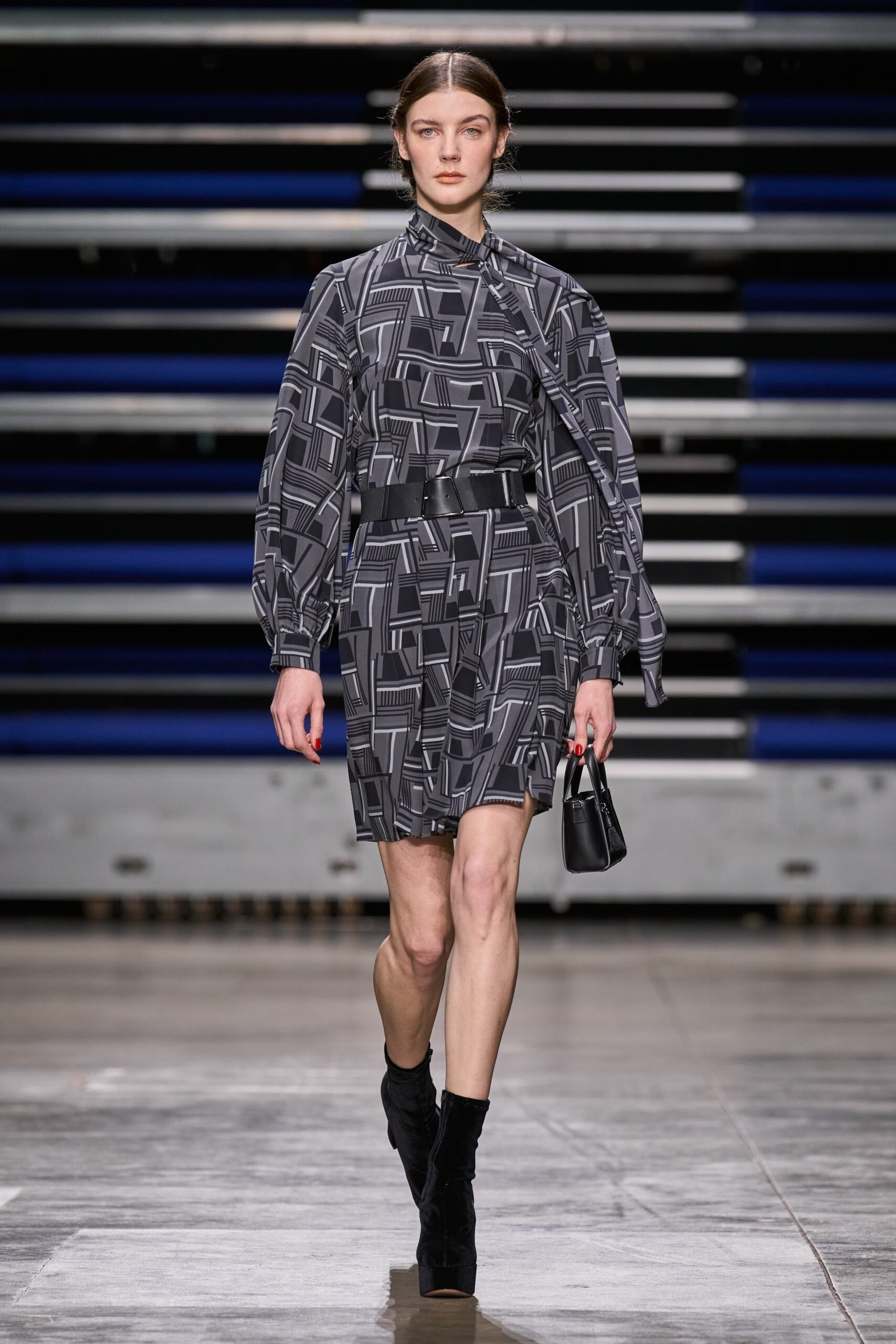 black and gray printed mini dress