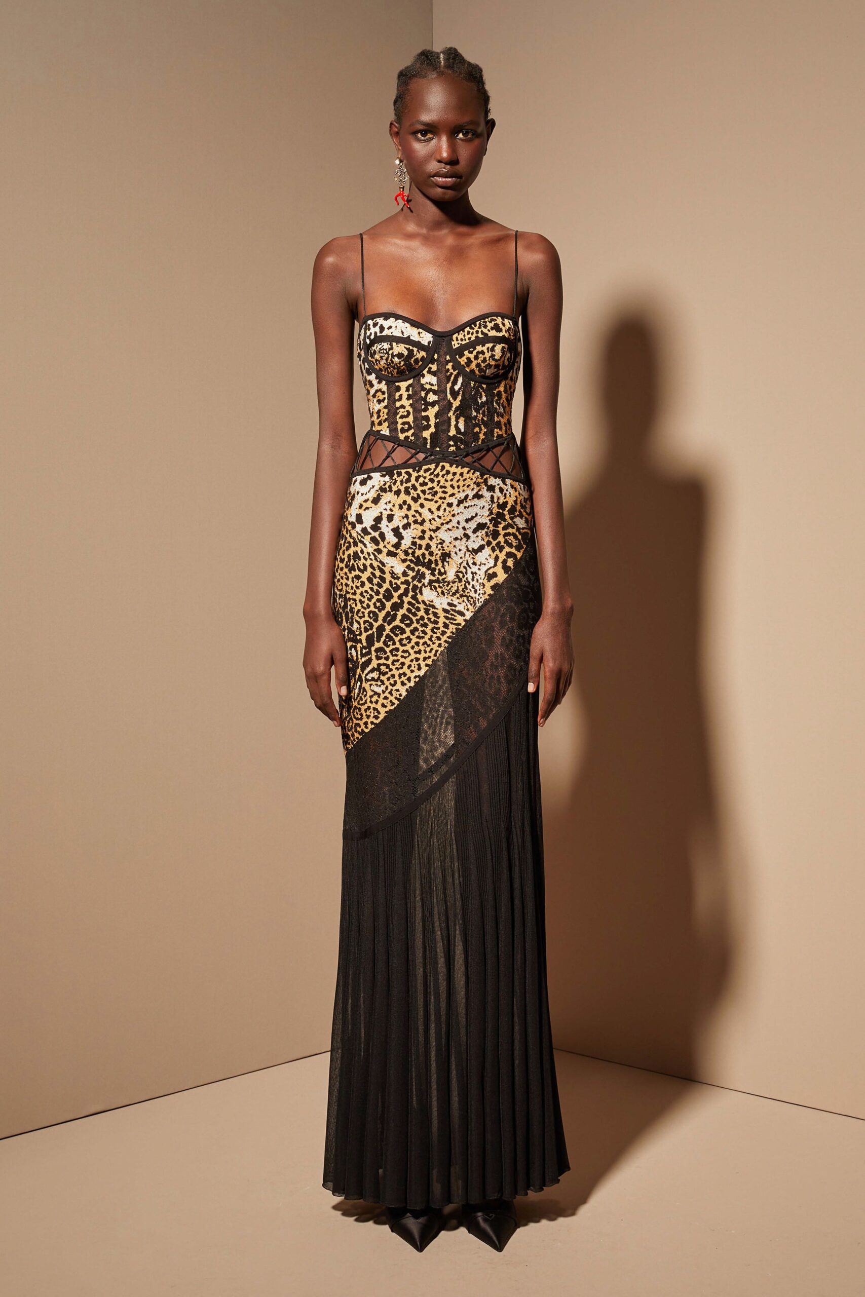 black and gold animal-print gown