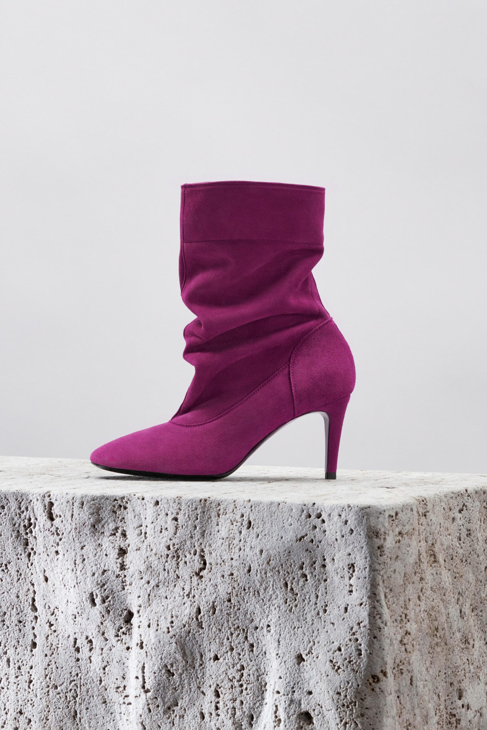 purple suede fitted boots