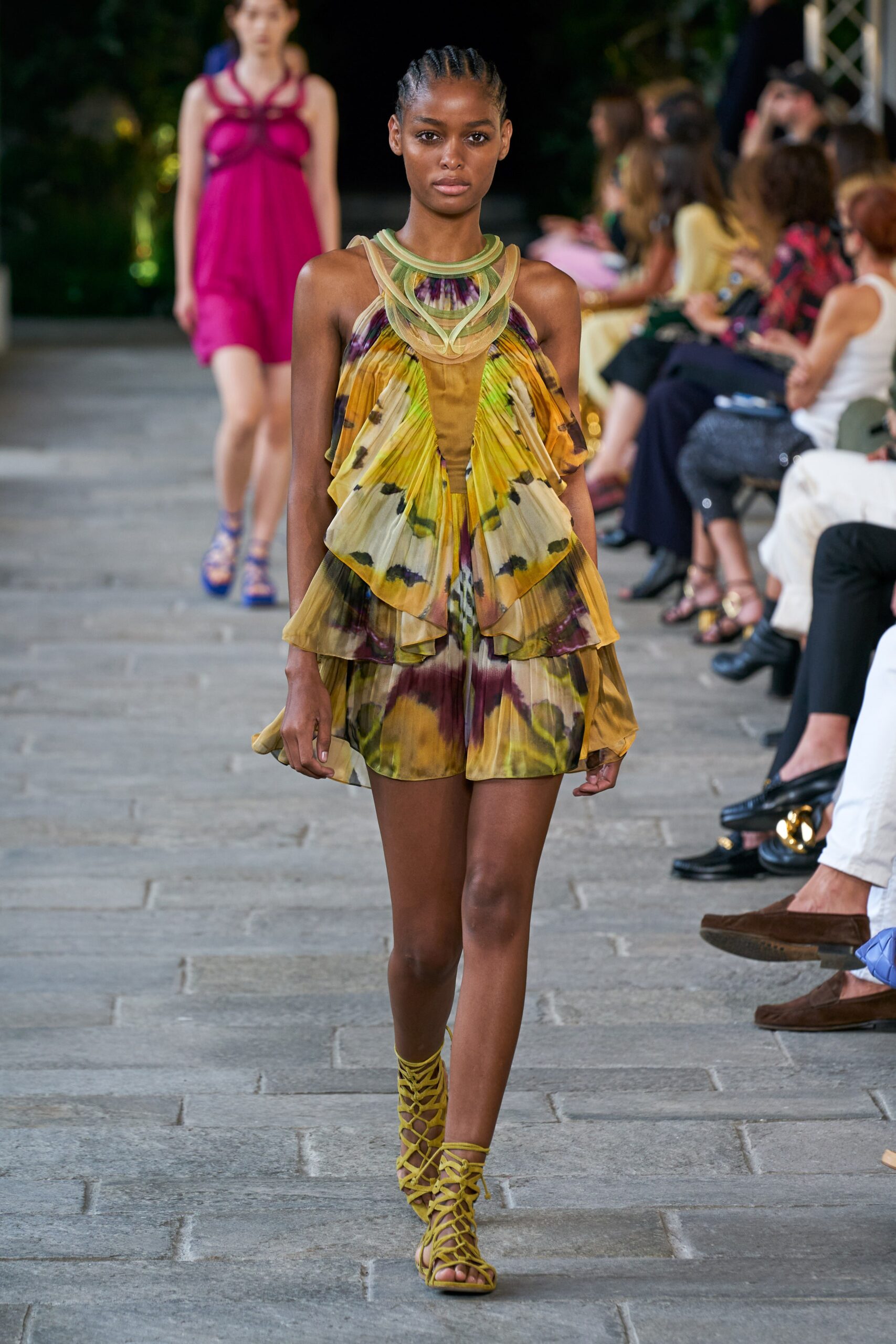 yellow layered mini dress