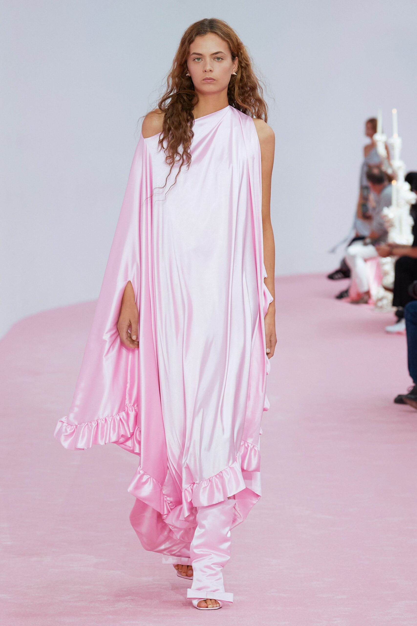 pink silk asymmetric dress