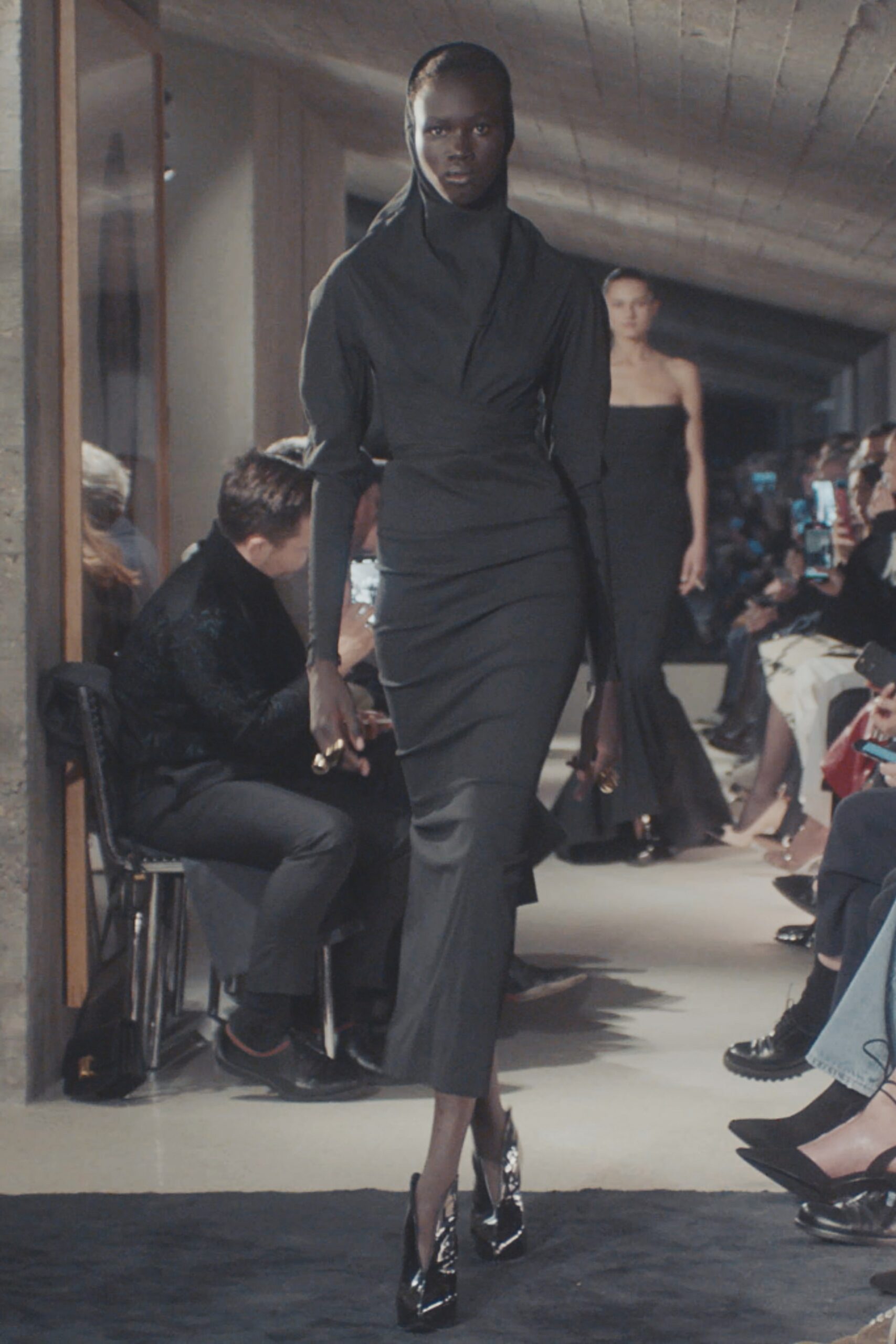 black silk fitted dress