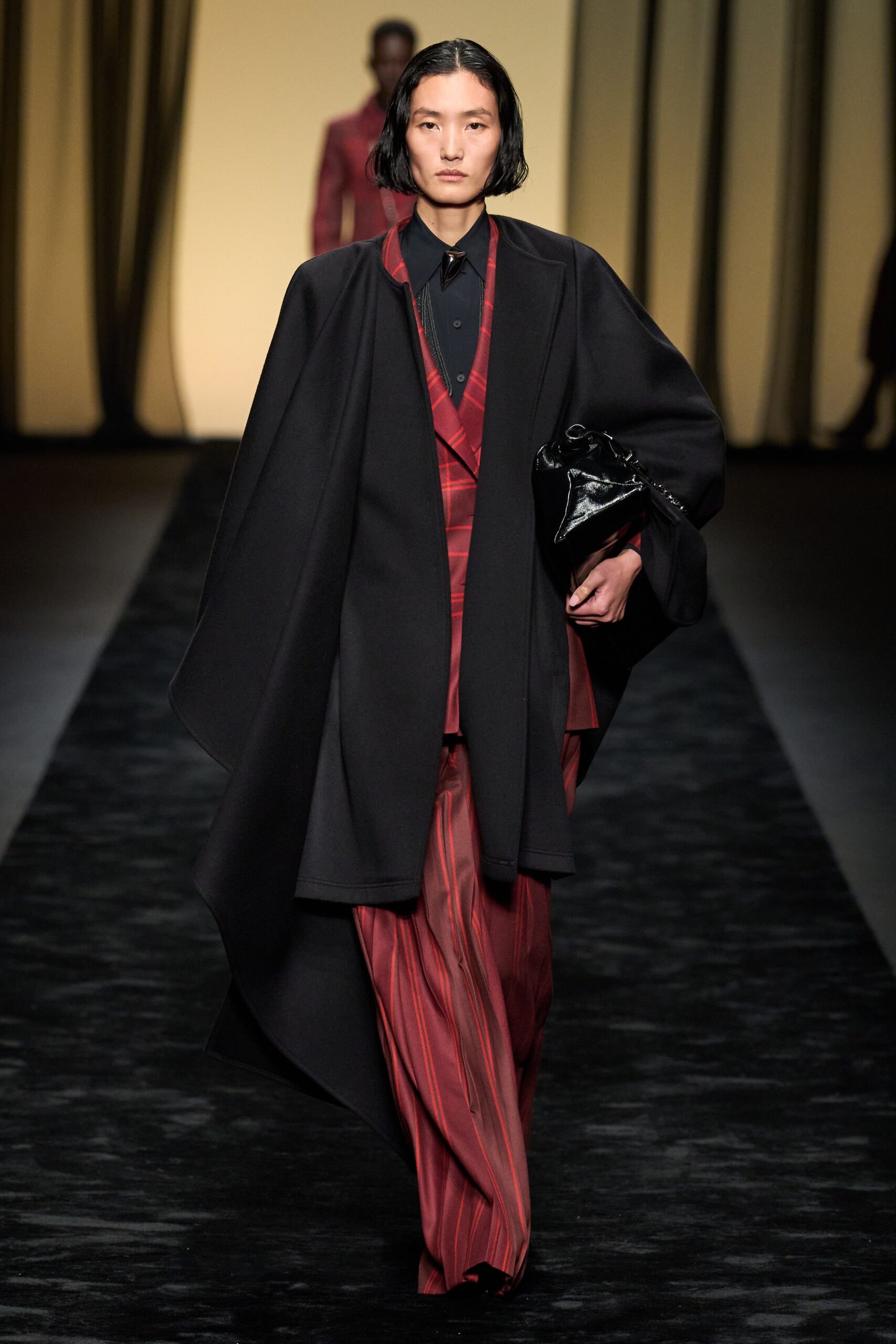 red silk v-neck fitted layered jacket