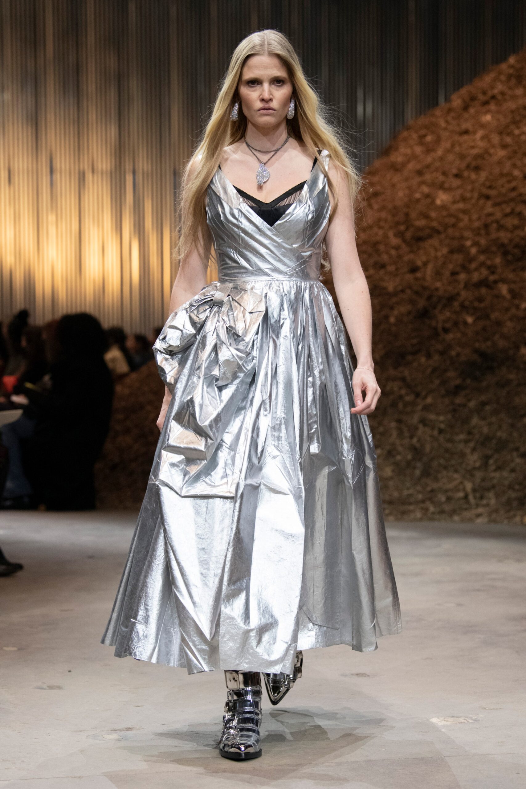 fitted silver metallic dress