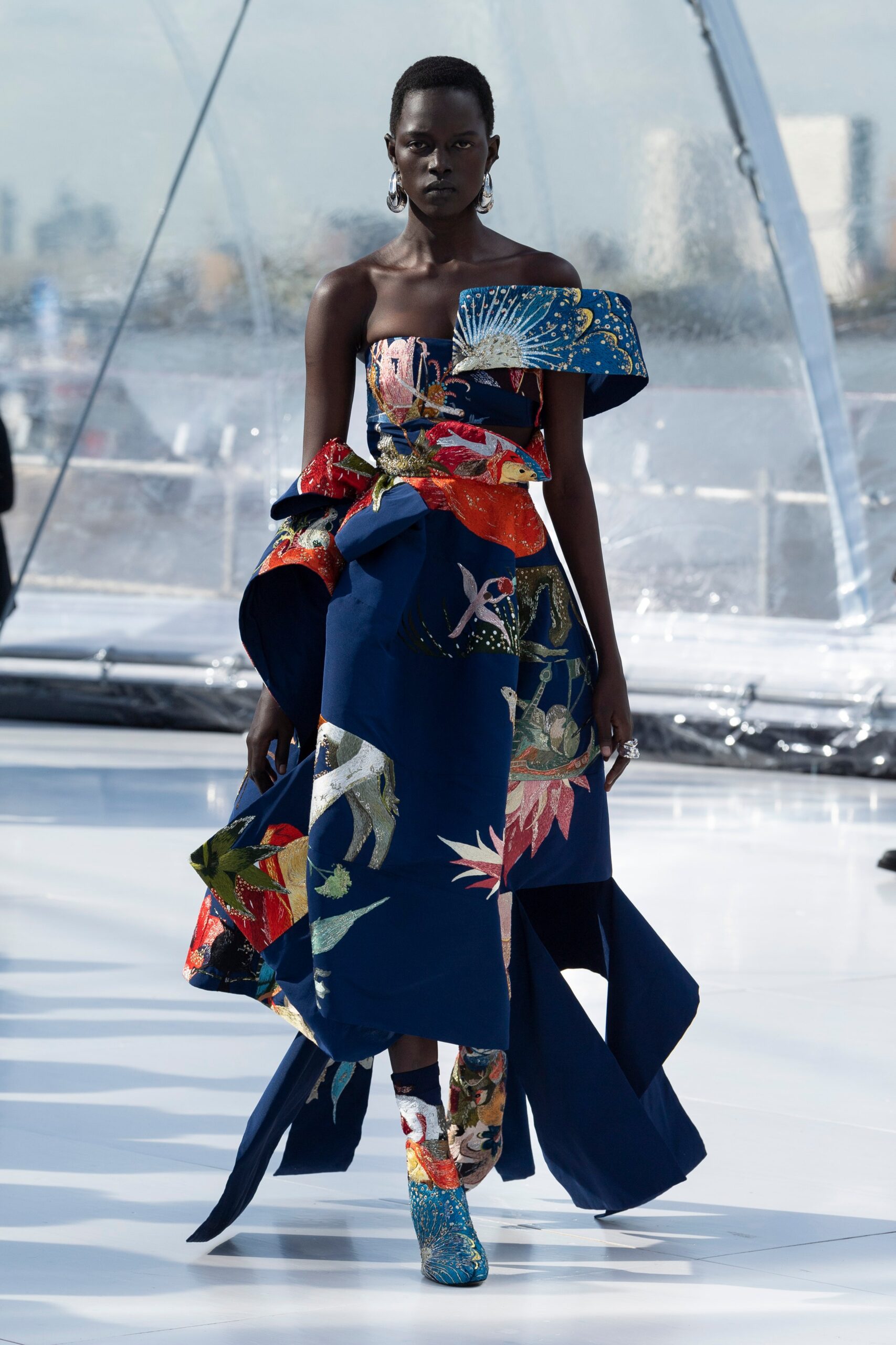 blue multi-colored silk gown