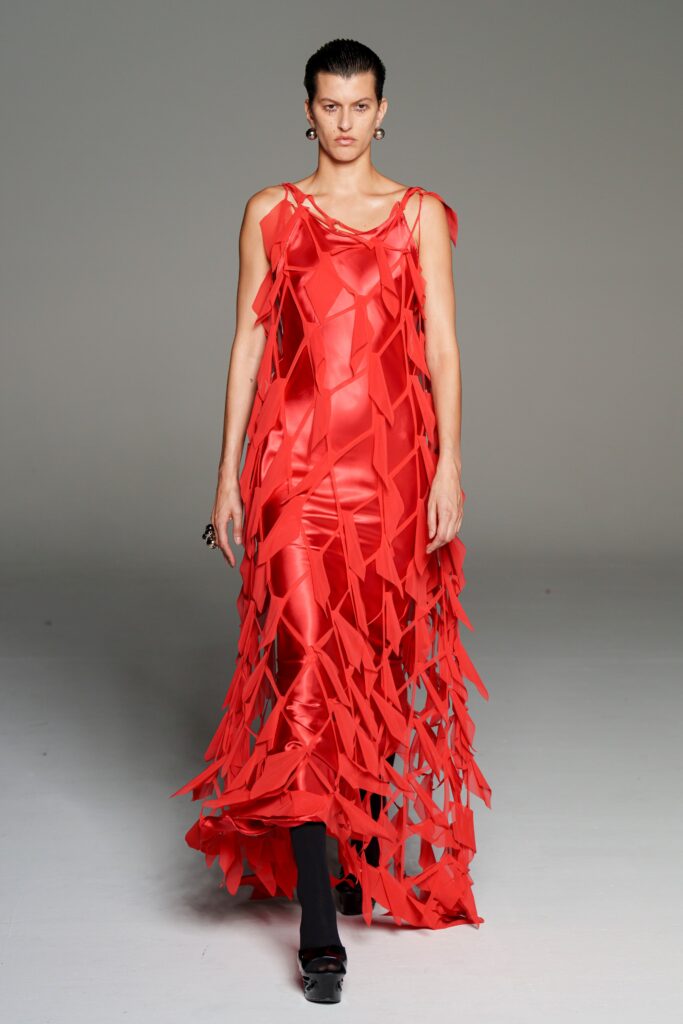 red silk sleeveless dress