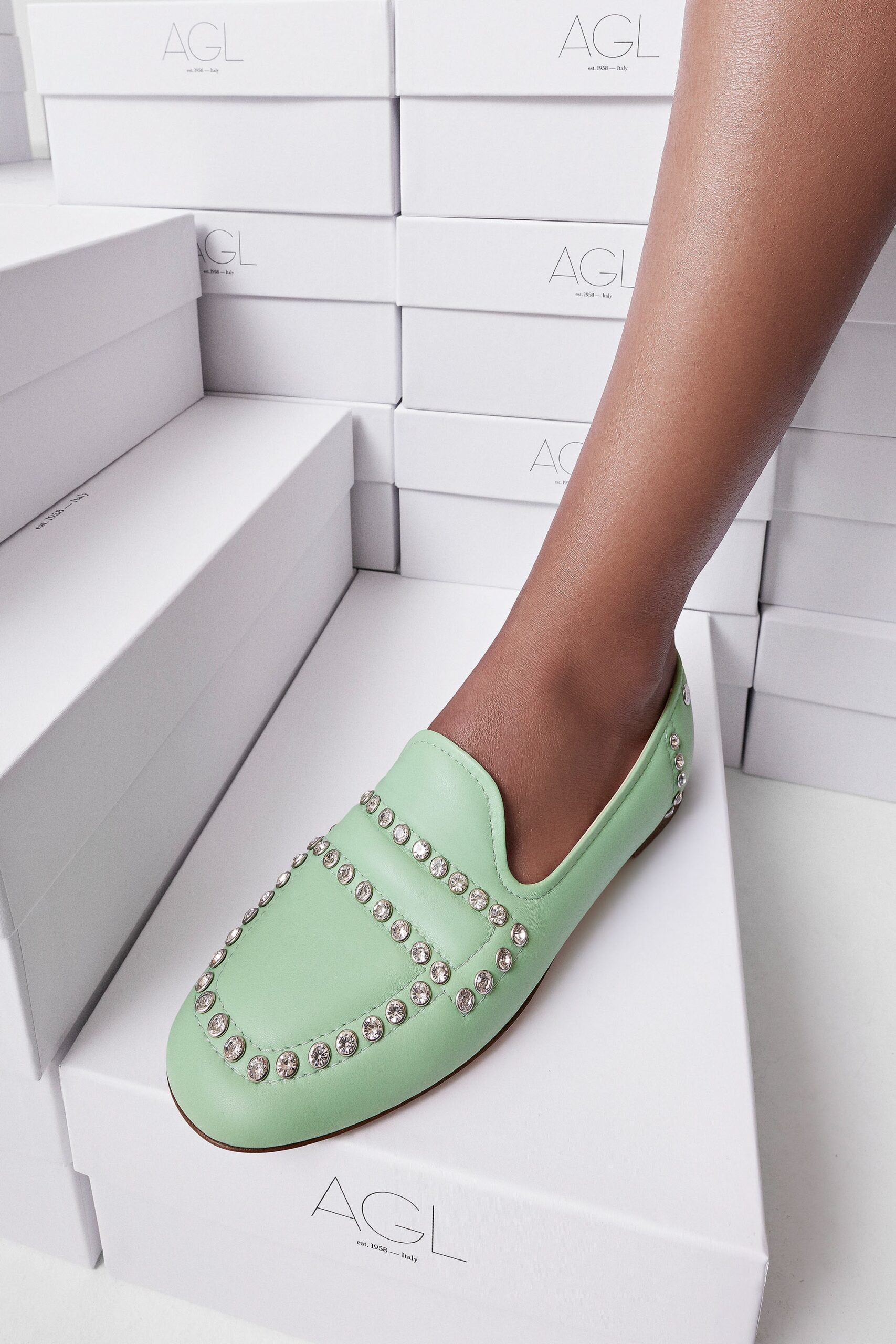 green leather beaded shoes
