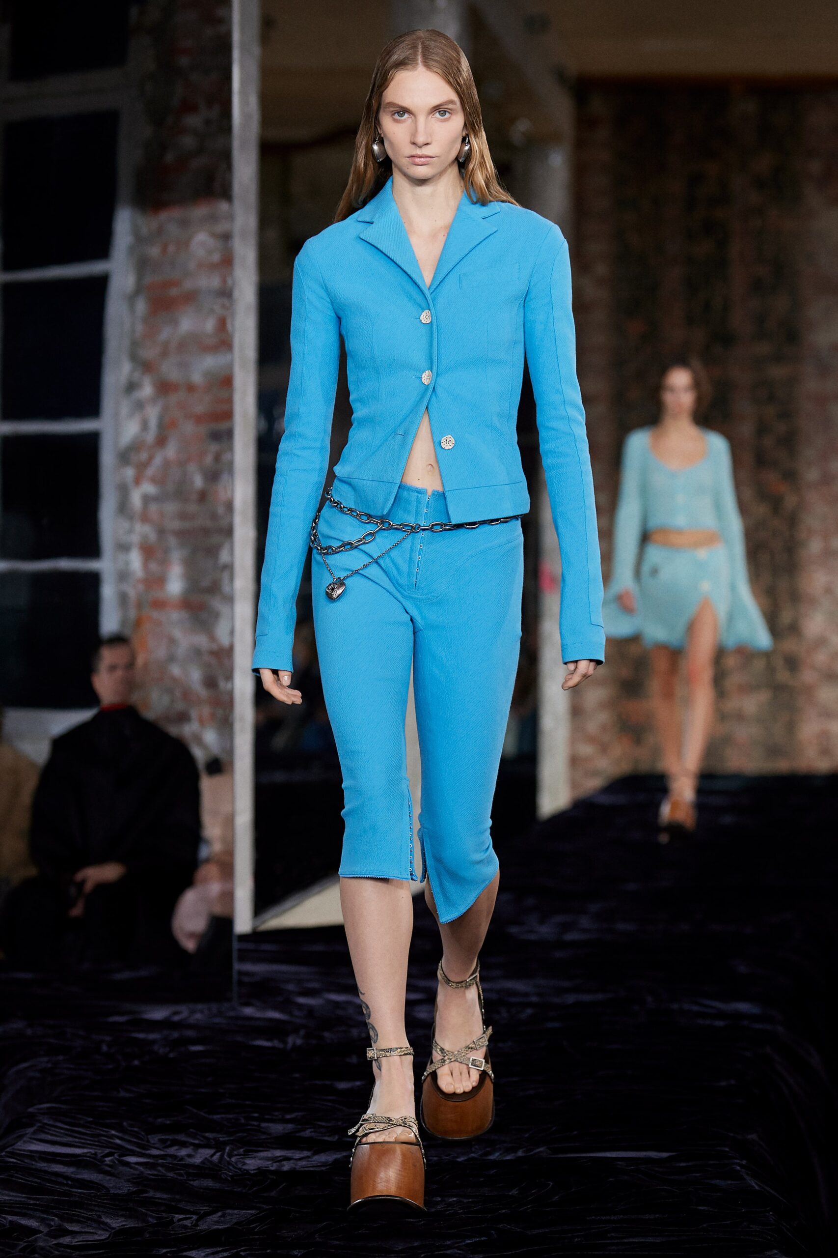 blue fitted blazer and pants