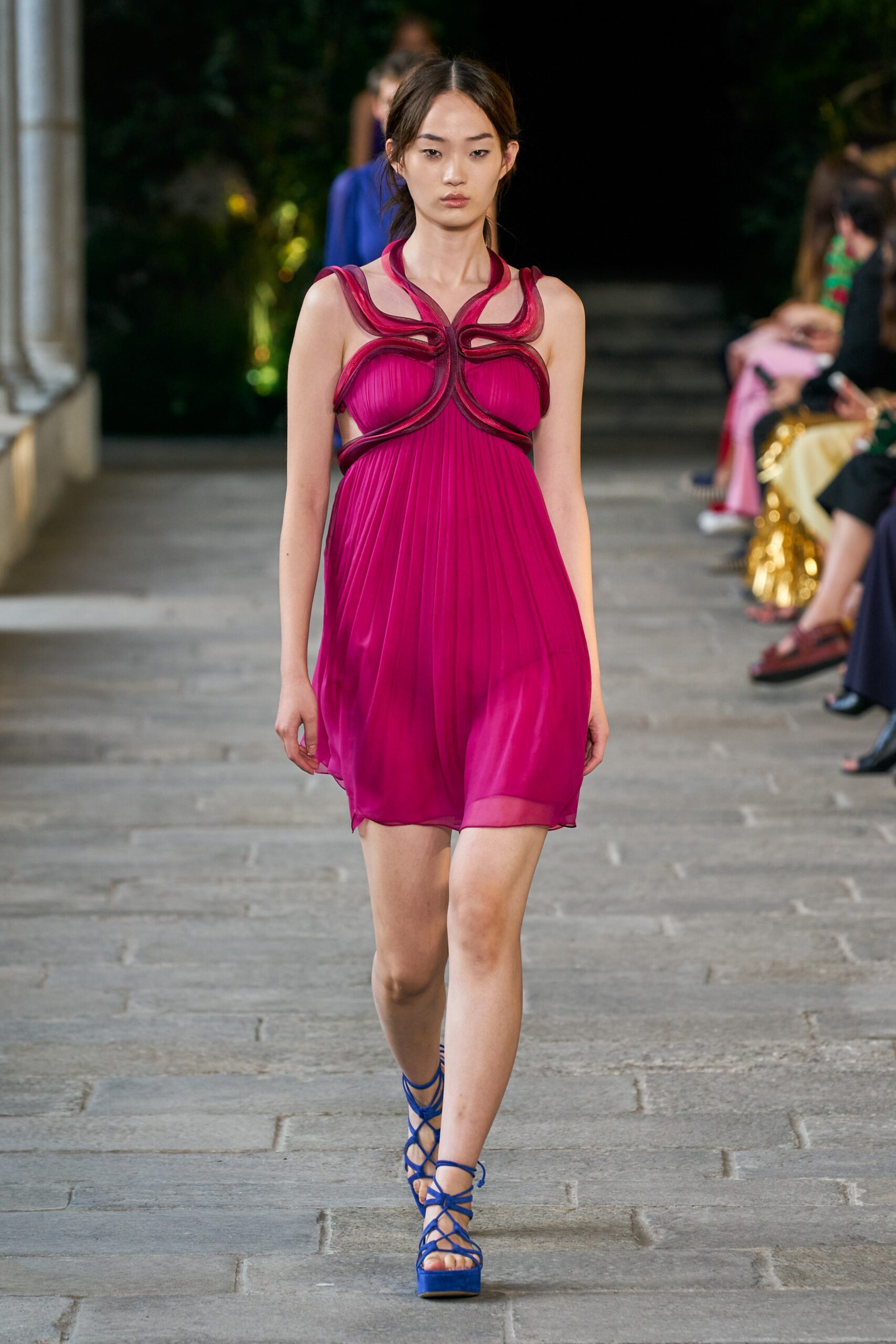 fitted pink pleated dress