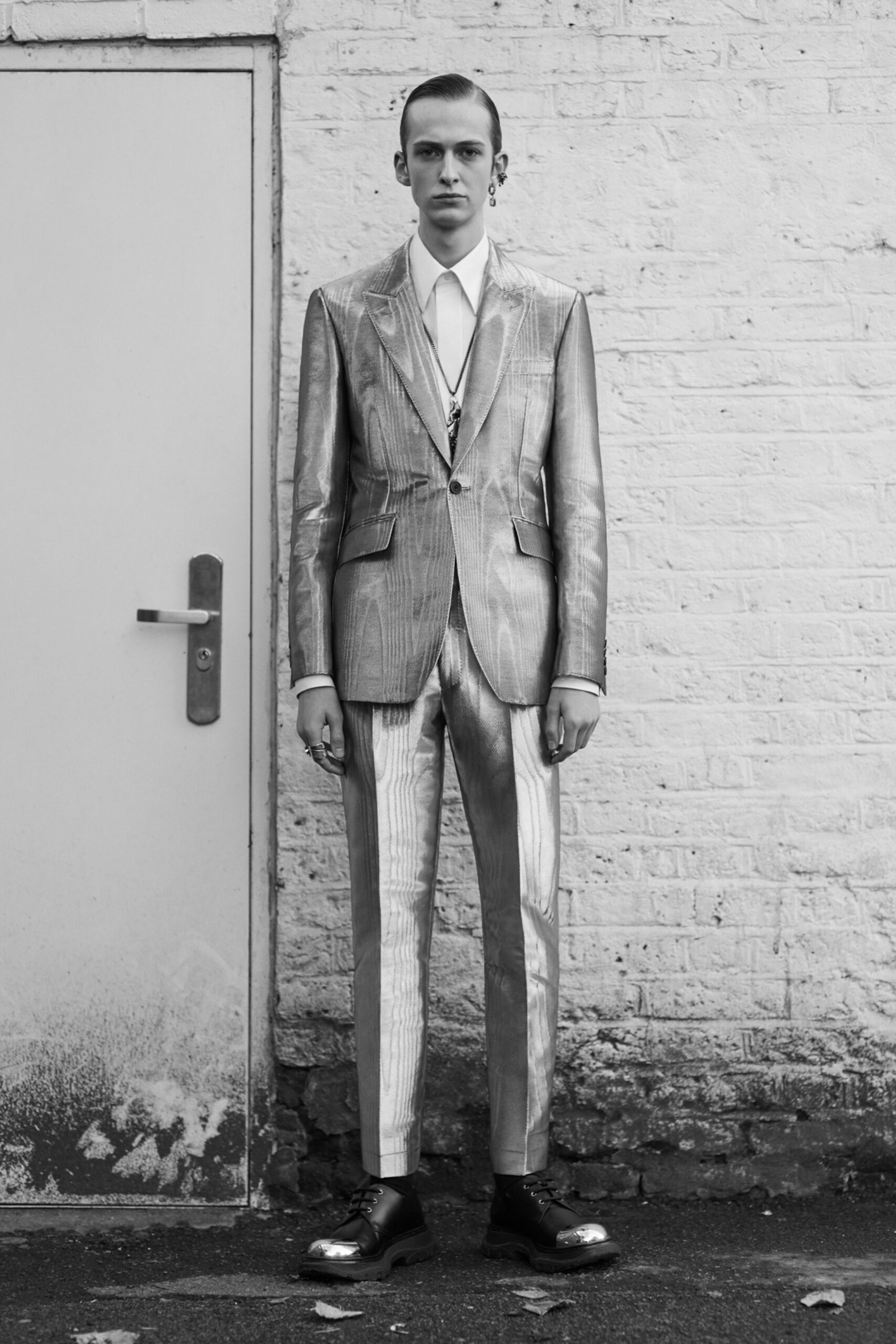 gray silk tailored suit