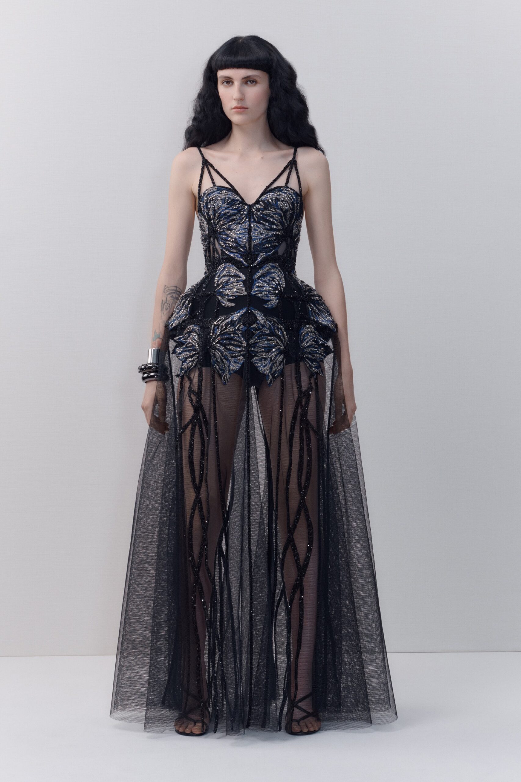 black silk tulle gown