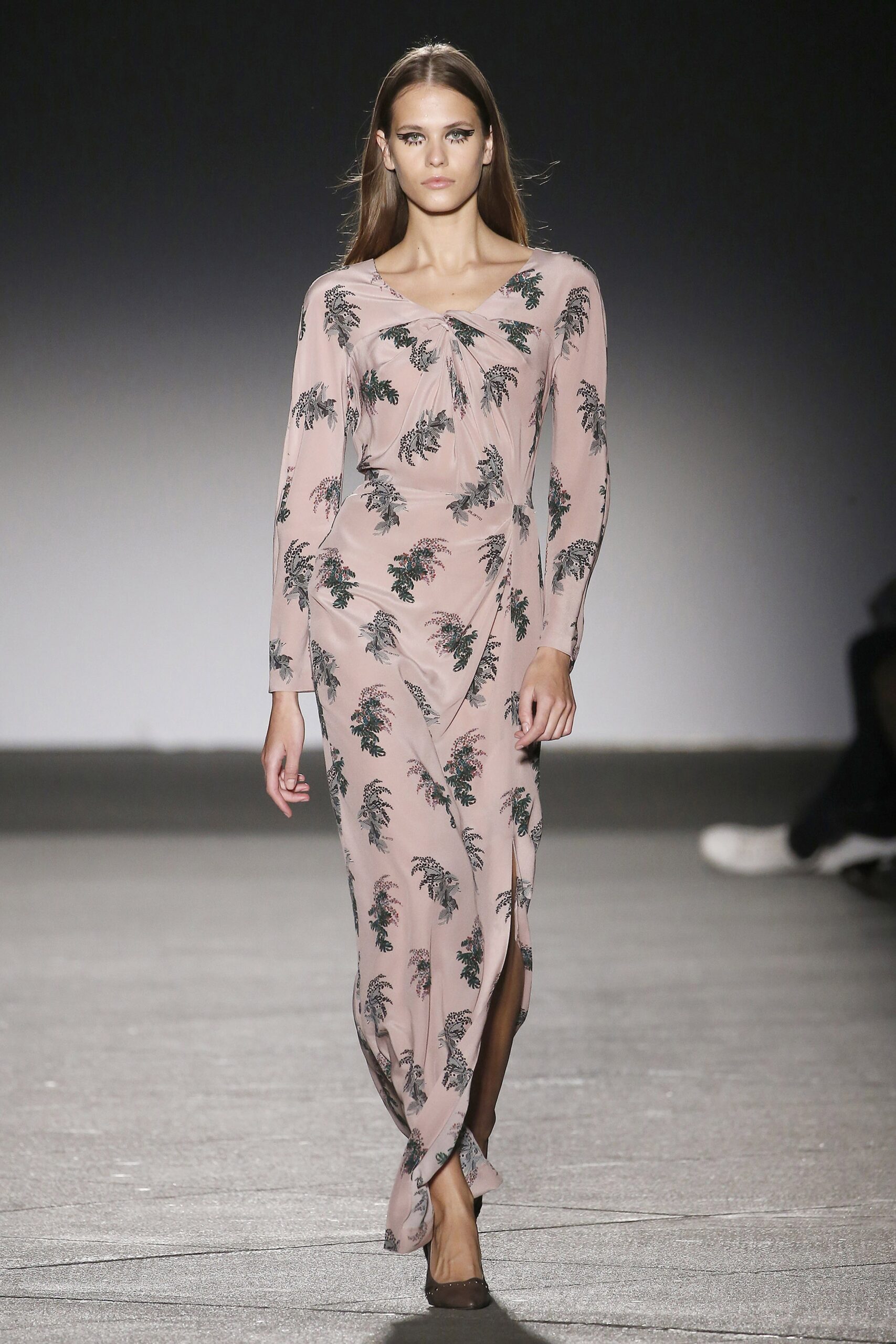 pink floral long-sleeve dress