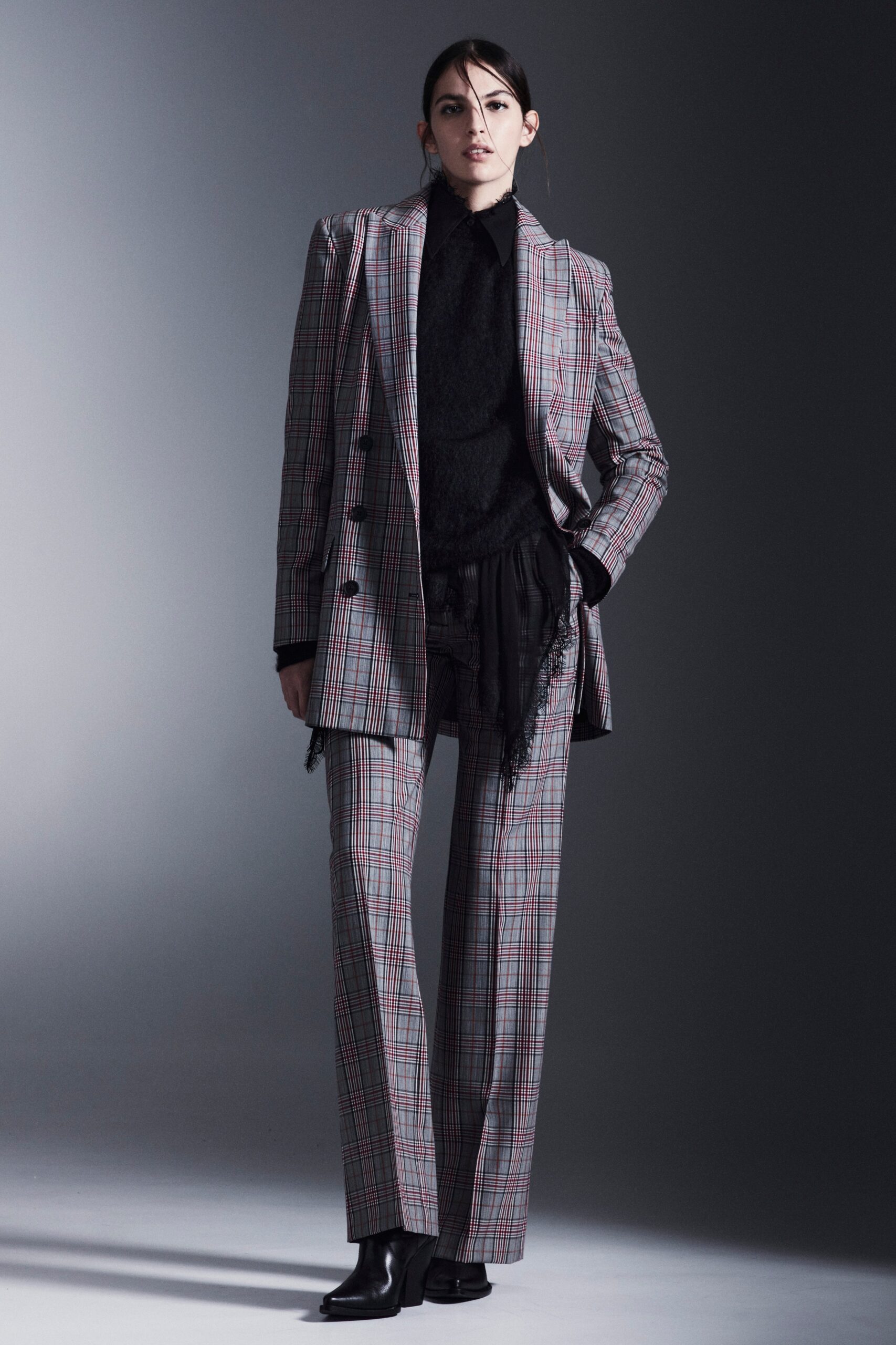 tailored gray checked suit