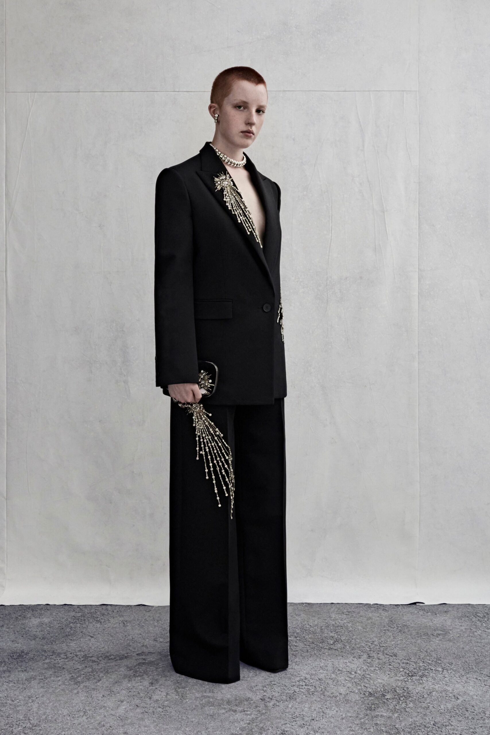black wool slit relaxed high-waisted wide-leg pants