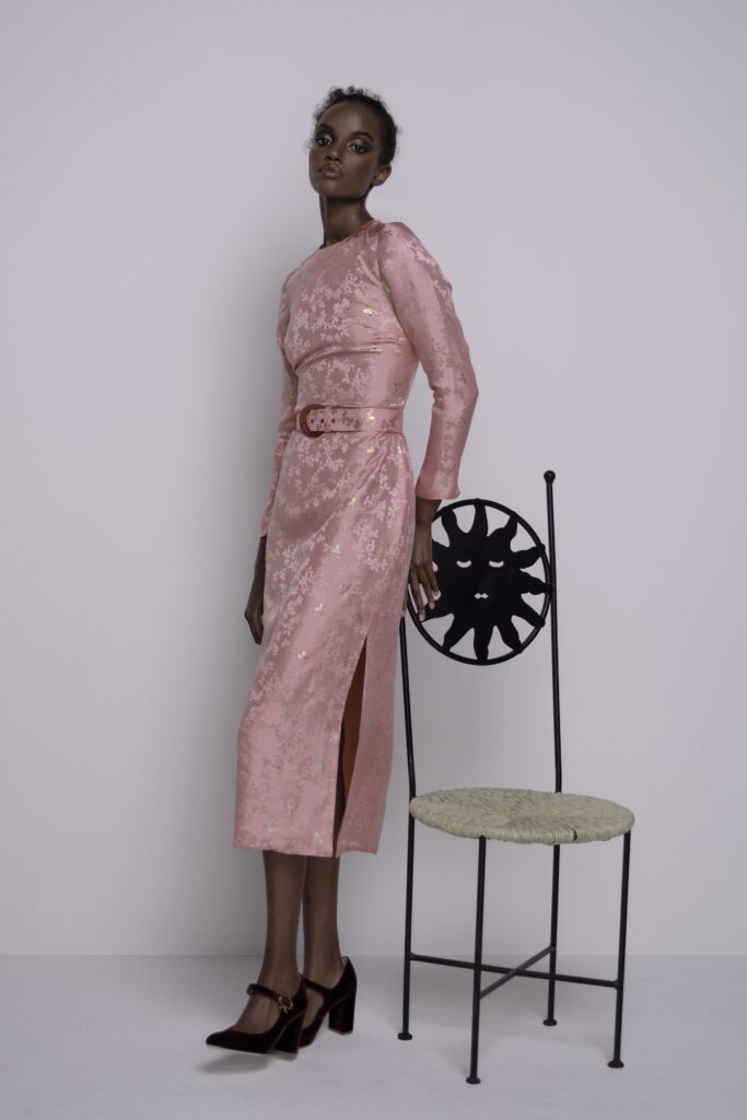 pink silk fitted dress