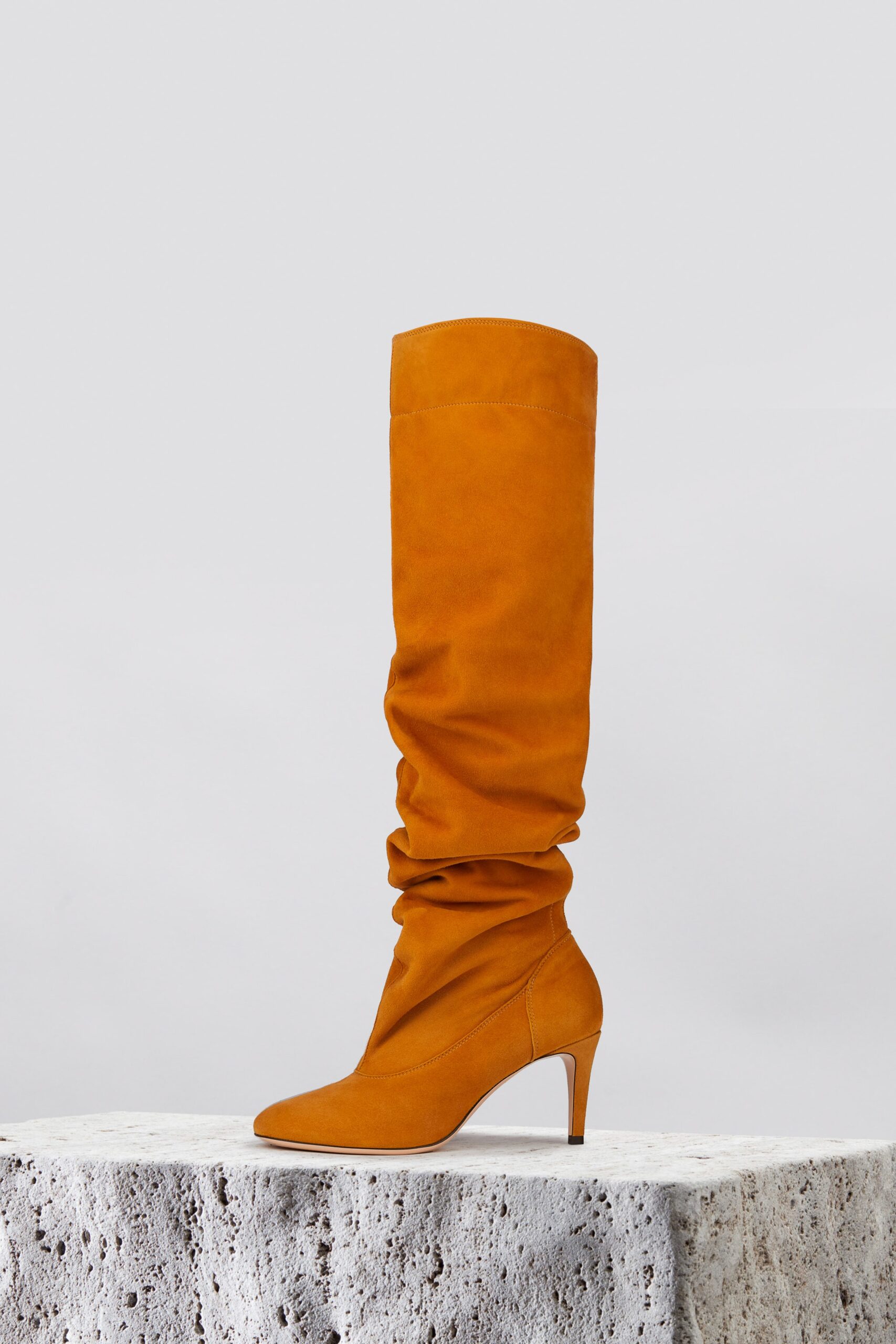 orange suede fitted boots
