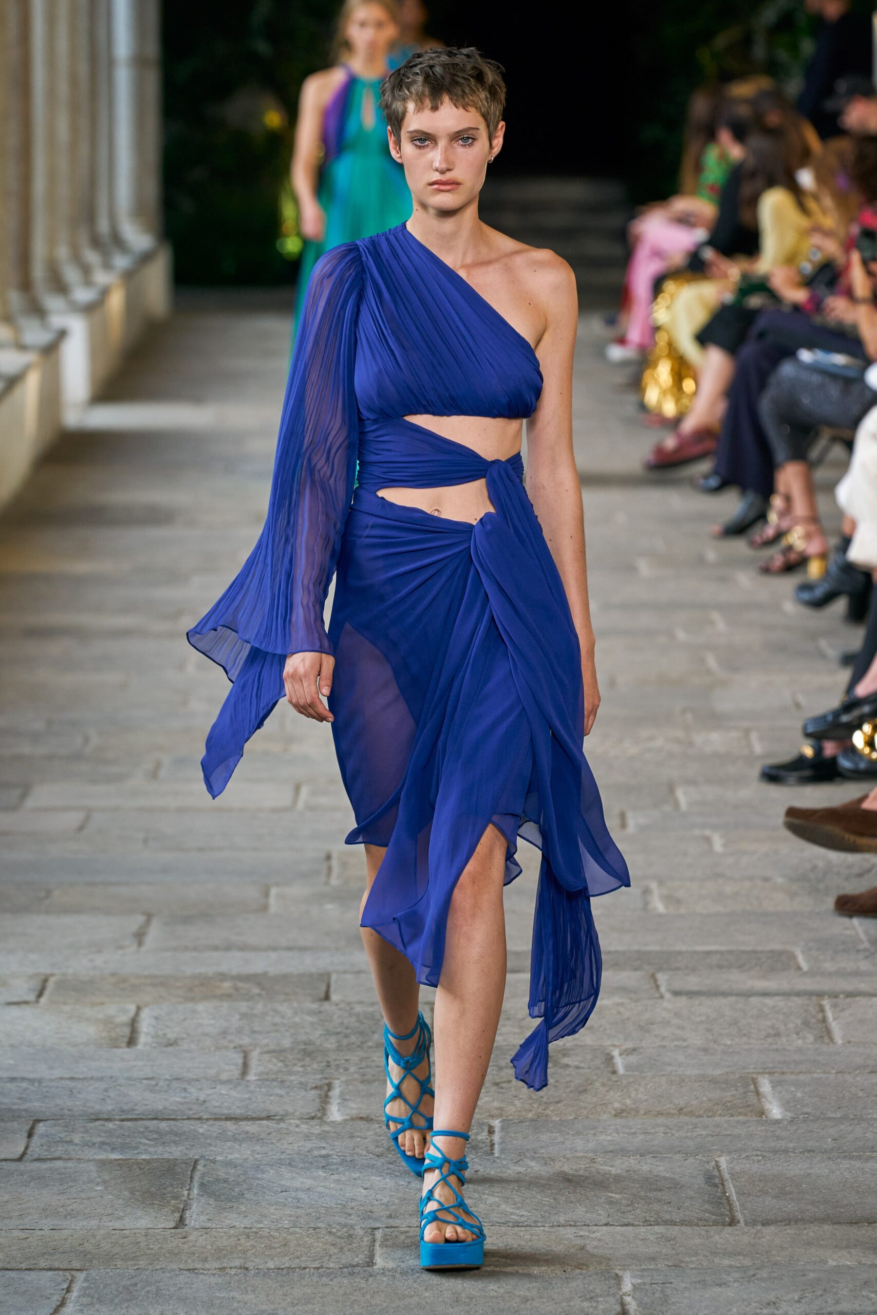 blue chiffon asymmetric dress