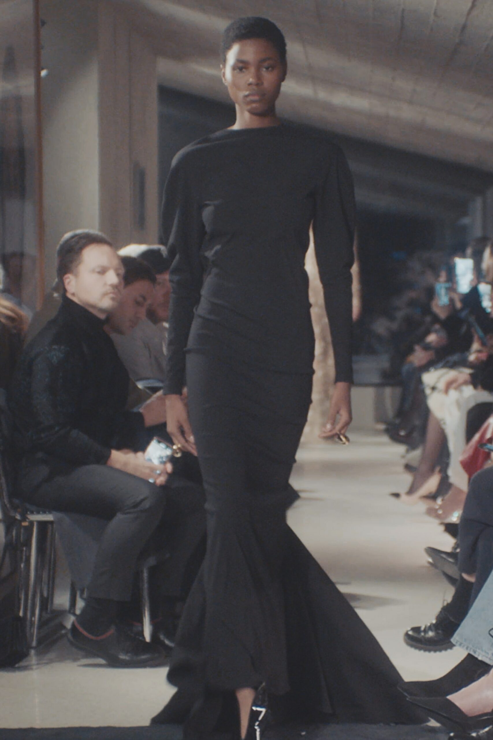 black silk fitted gown