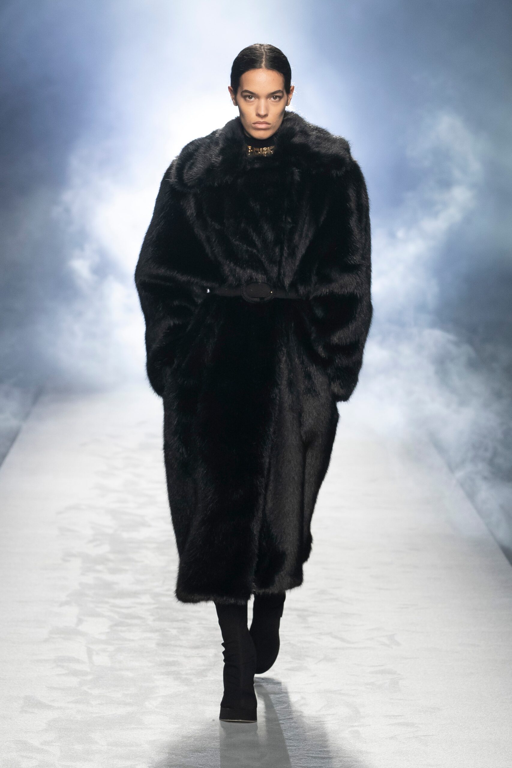 black faux-fur relaxed coat