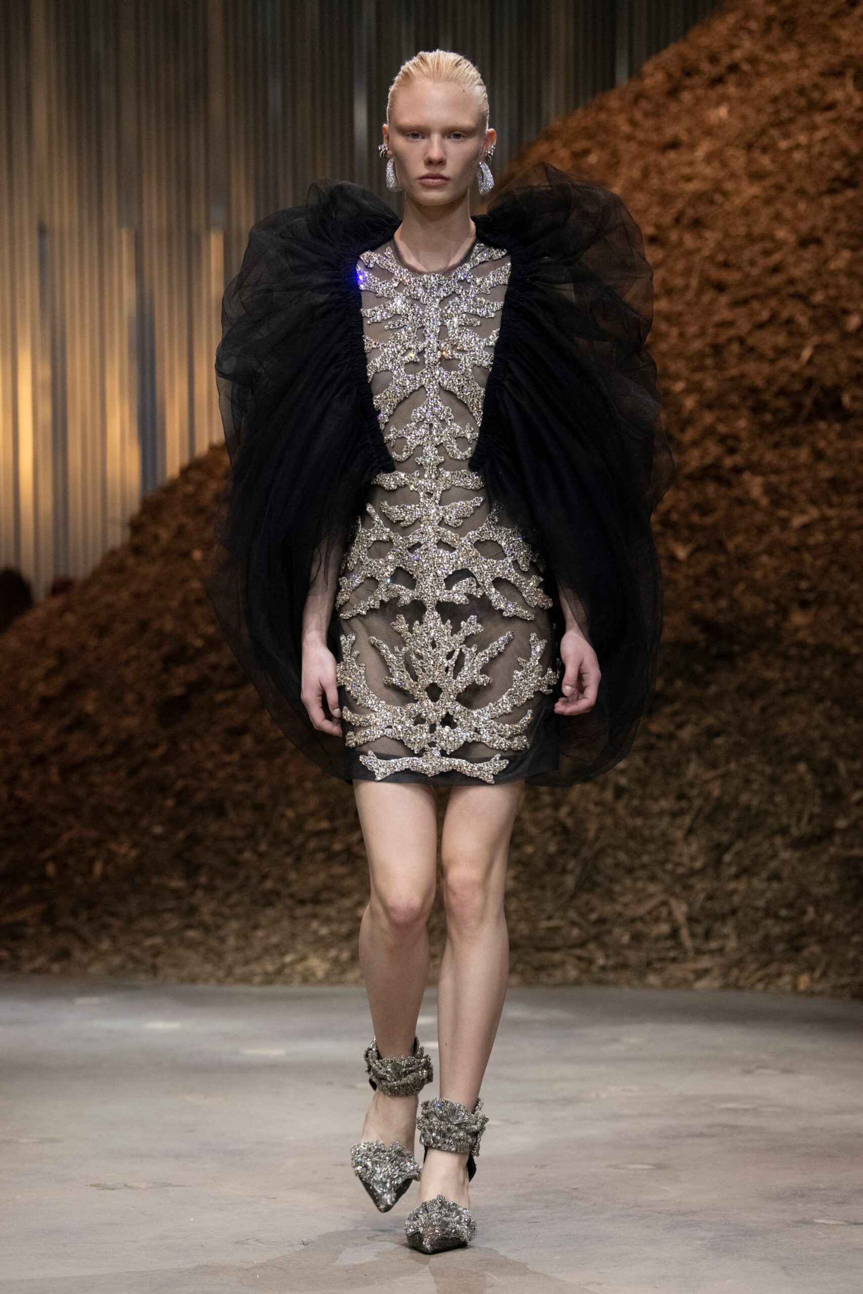 black tulle oversized layered flowing cape