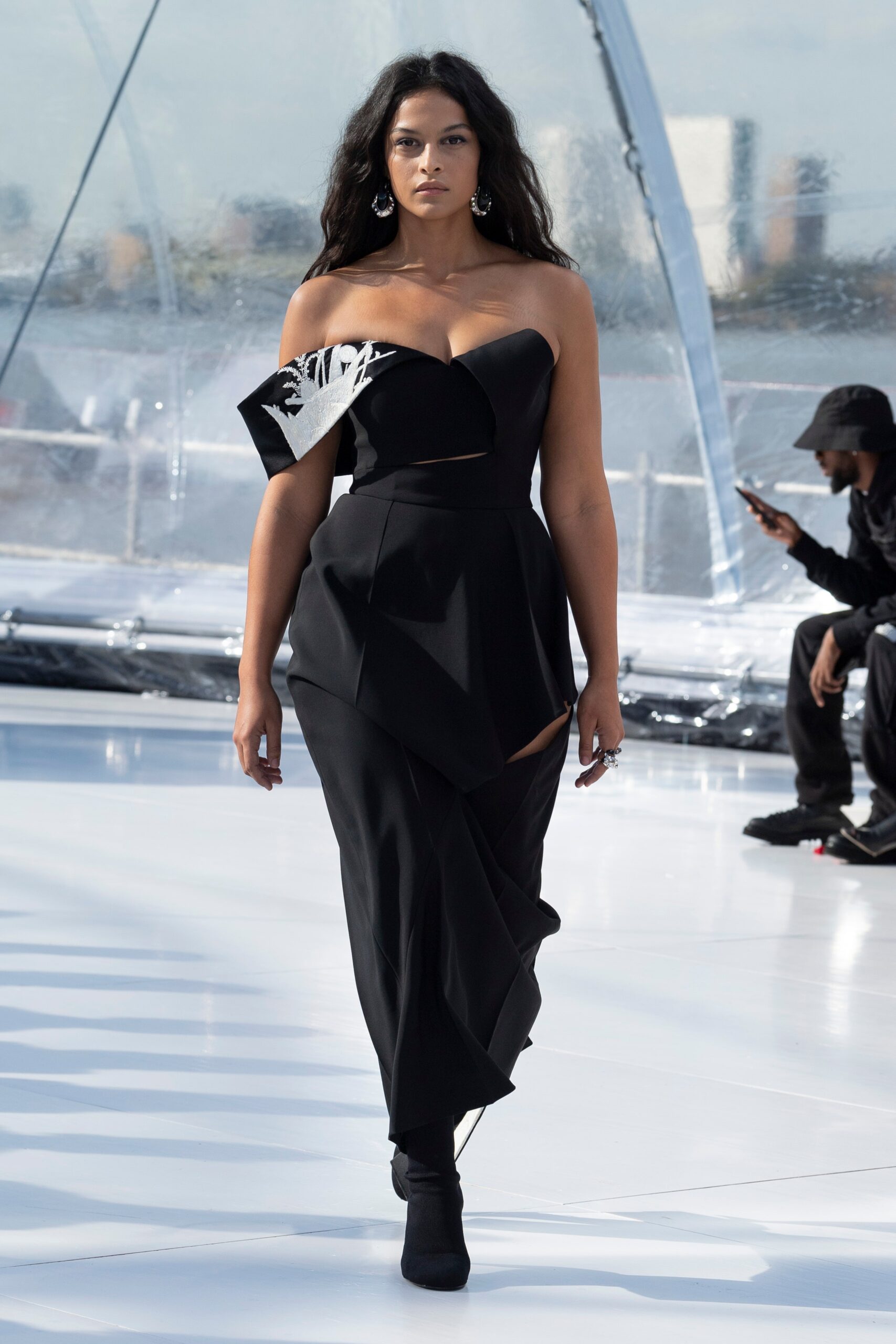black silk sleeveless dress
