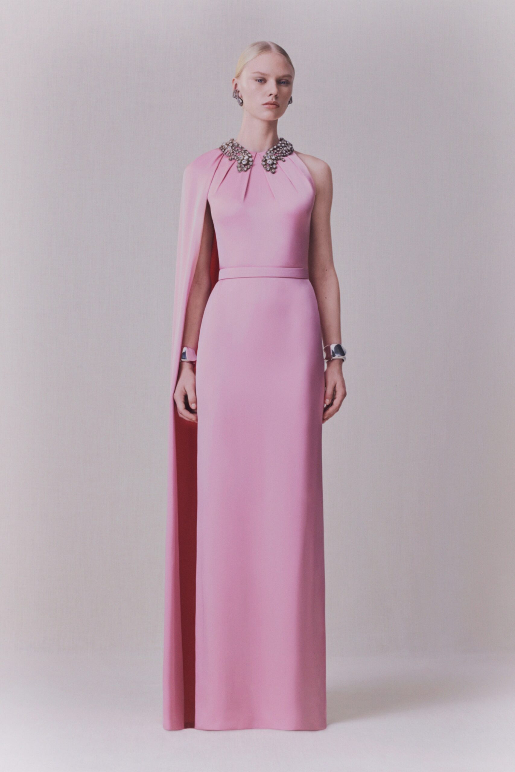 fitted pink silk gown