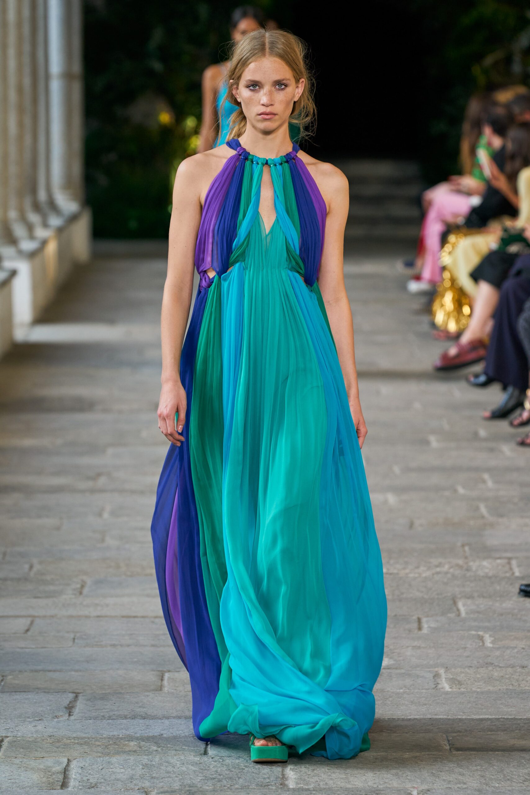 blue green purple silk gown