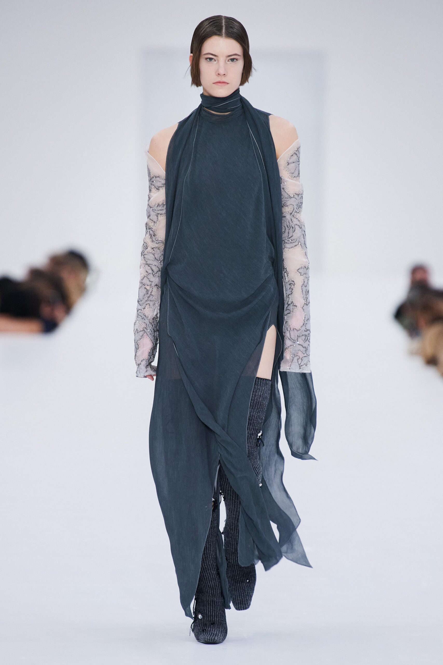 black silk flowing dress and top