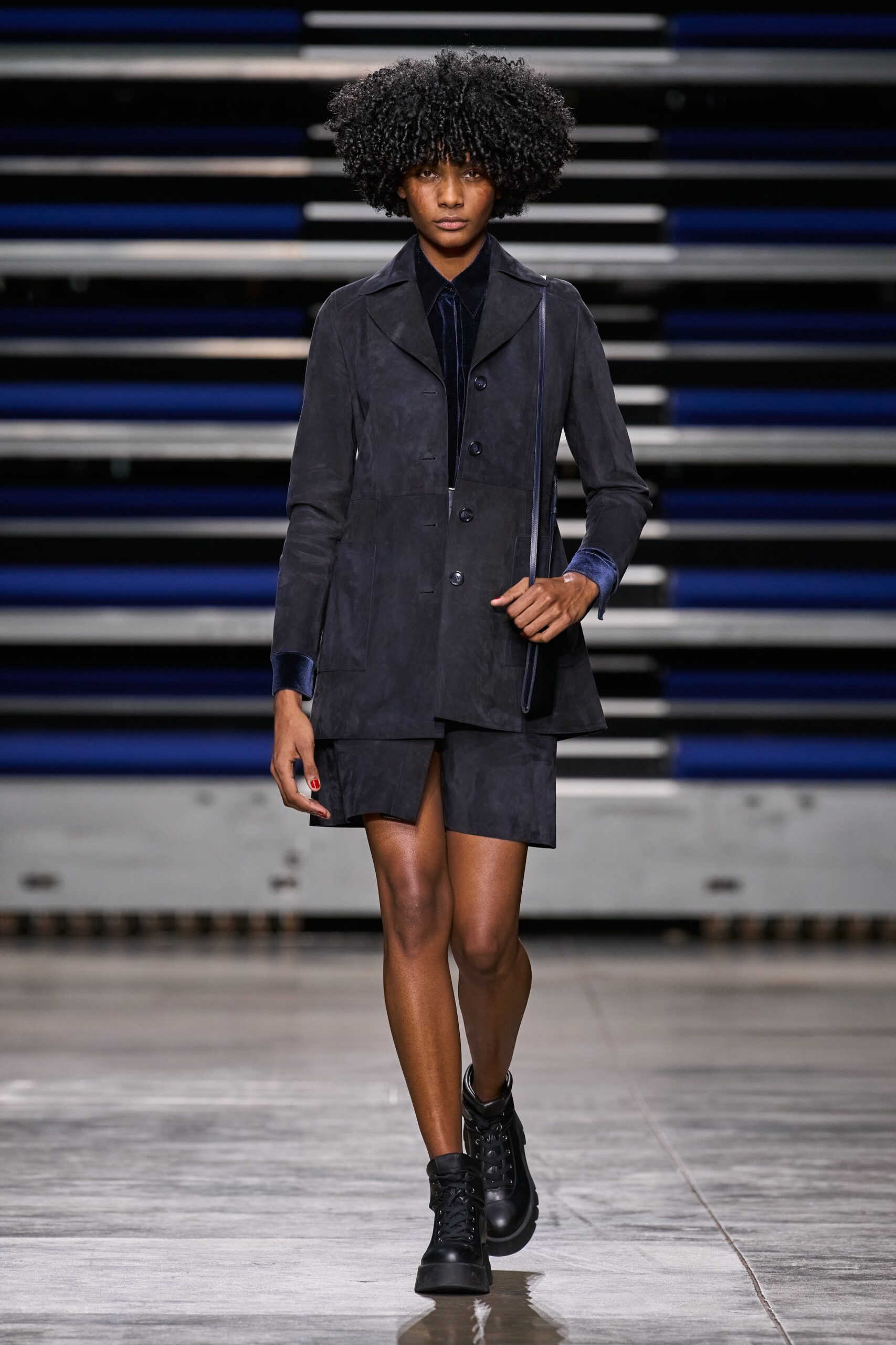 black suede coat and mini skirt